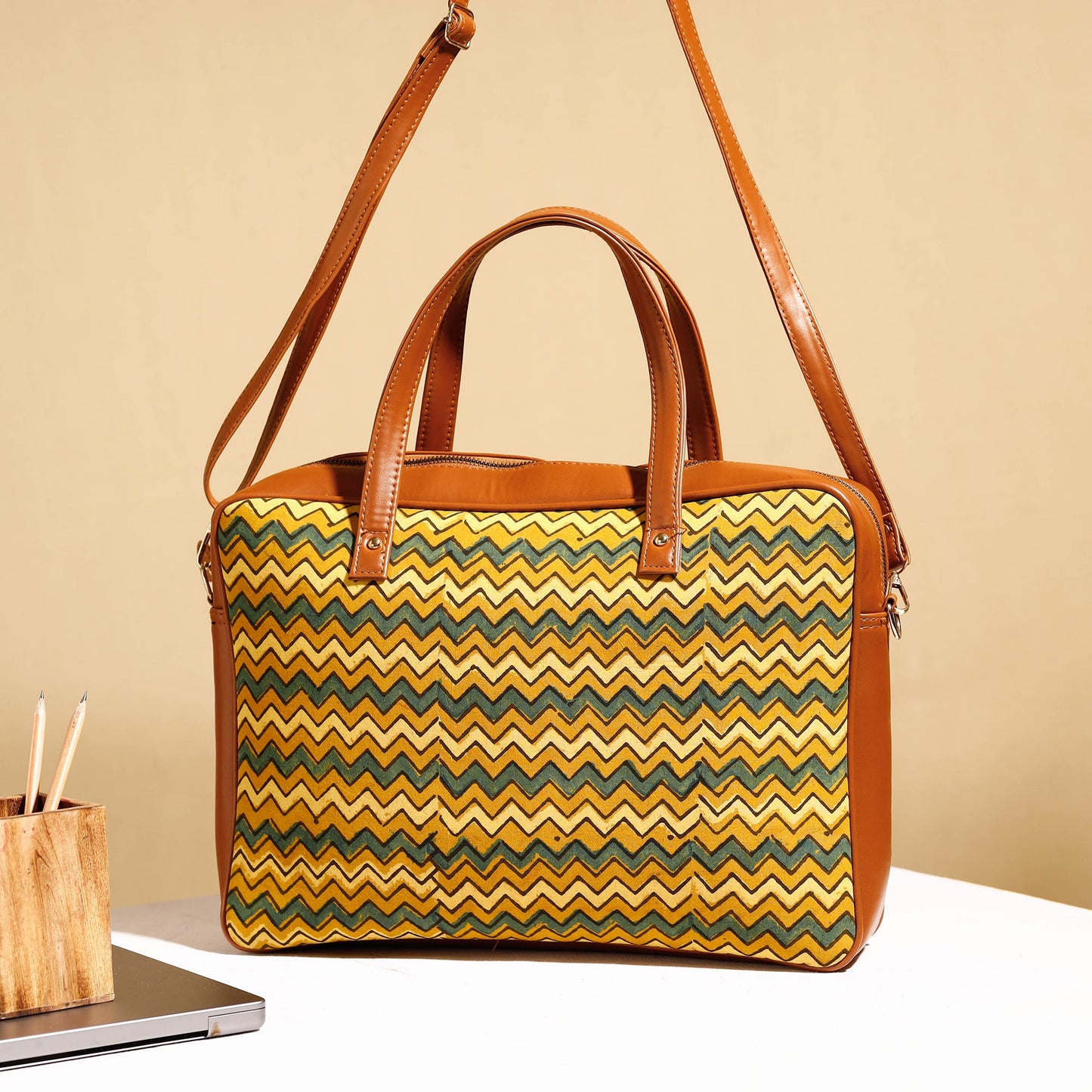  Handcrafted Ajrakh Block Printed Cotton Laptop Bag 