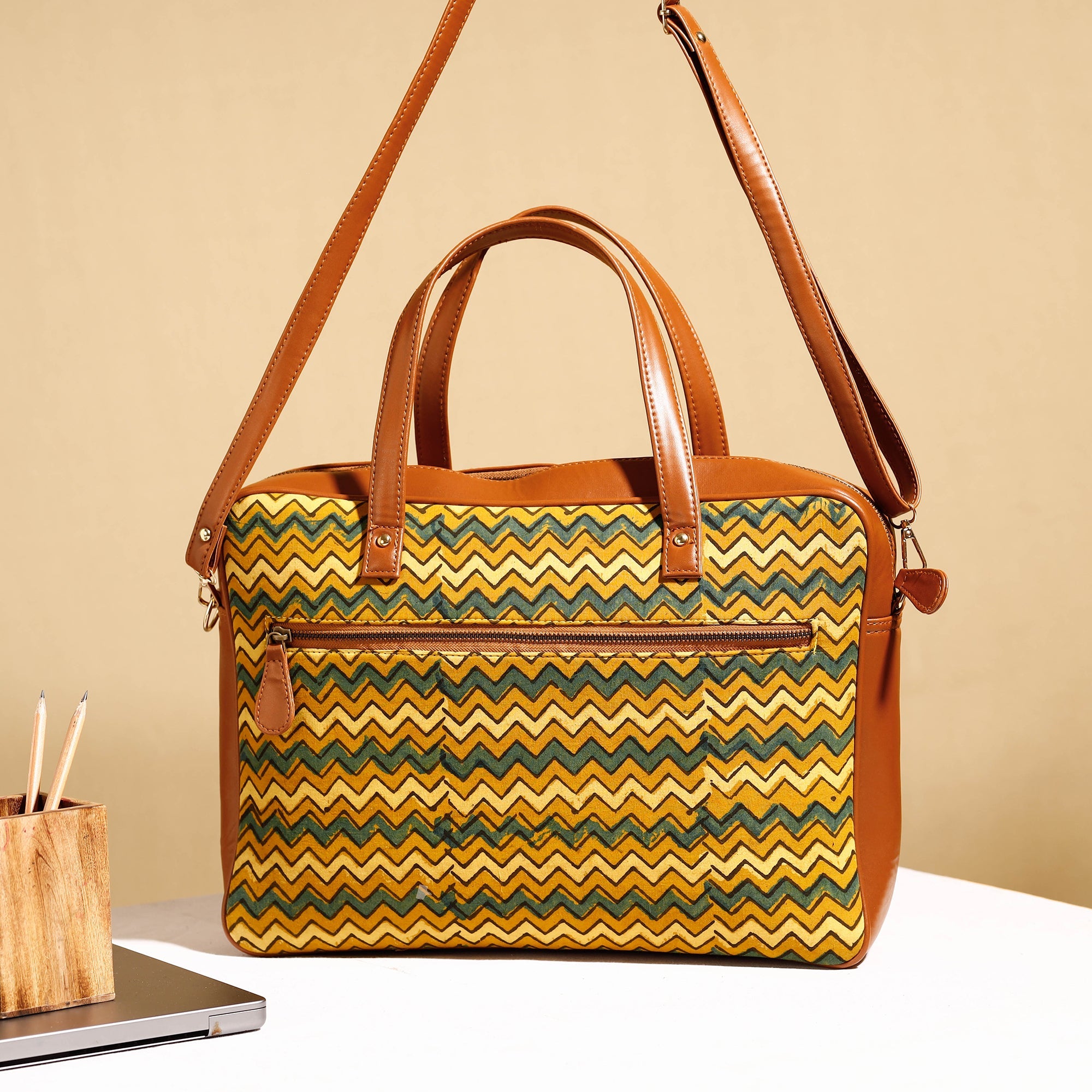  Handcrafted Ajrakh Block Printed Cotton Laptop Bag 