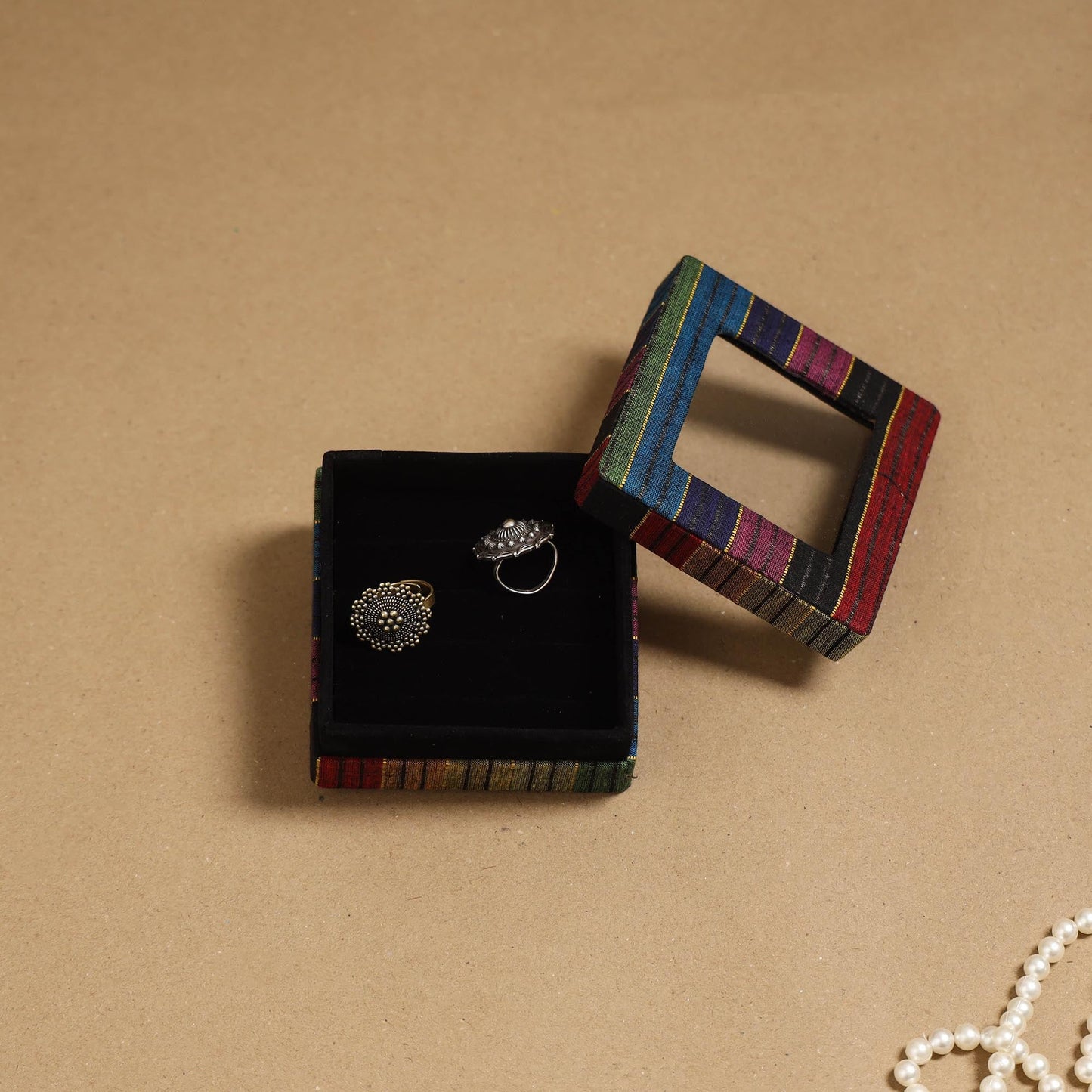 Handcrafted printed fabric ring/earring box 52