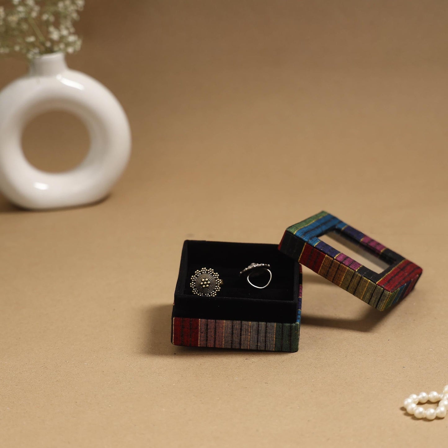 Handcrafted printed fabric ring/earring box 52