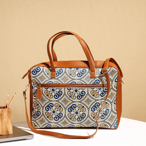  Handcrafted Ajrakh Block Printed Modal Silk Laptop Bag 