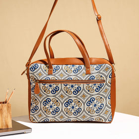  Handcrafted Ajrakh Block Printed Modal Silk Laptop Bag 