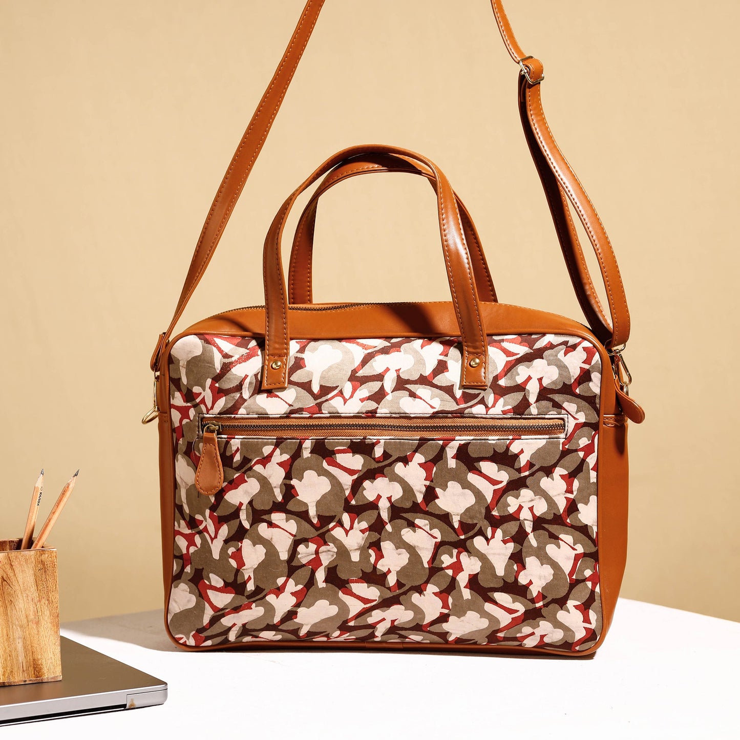 Handcrafted Ajrakh Block Printed Modal Silk Laptop Bag 