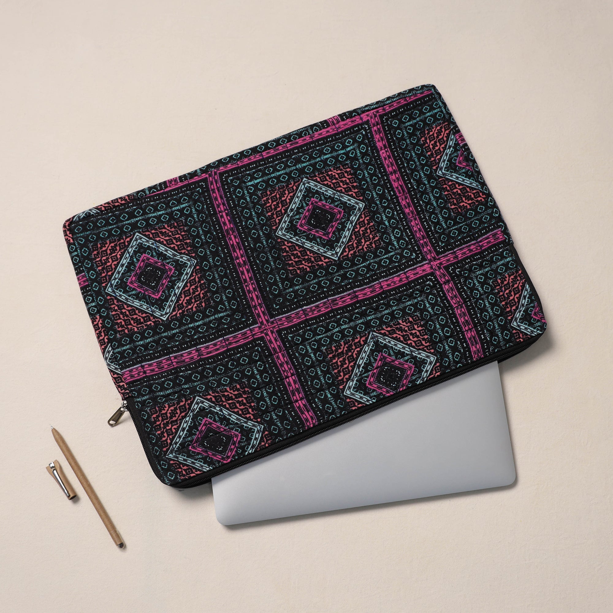  Multicolor Handcrafted Quilted Laptop Sleeve (11 x 16 in)