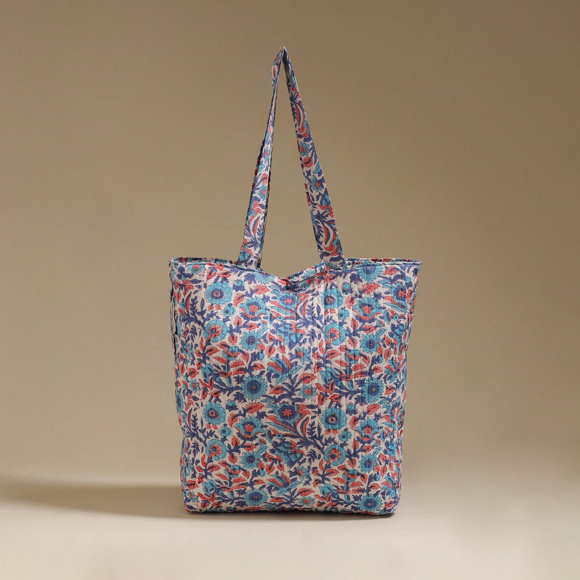 Handcrafted quilted sanganeri block printed fabric tote bag