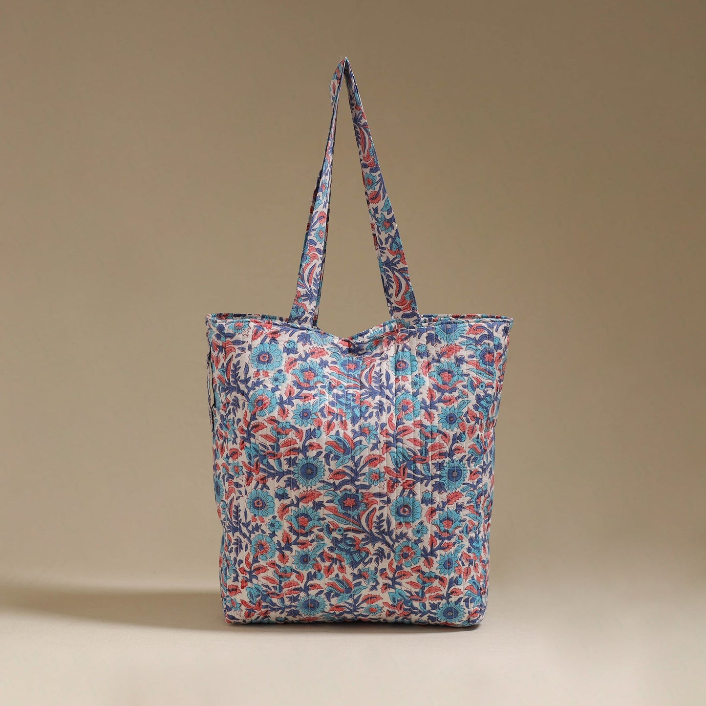Handcrafted quilted sanganeri block printed fabric tote bag