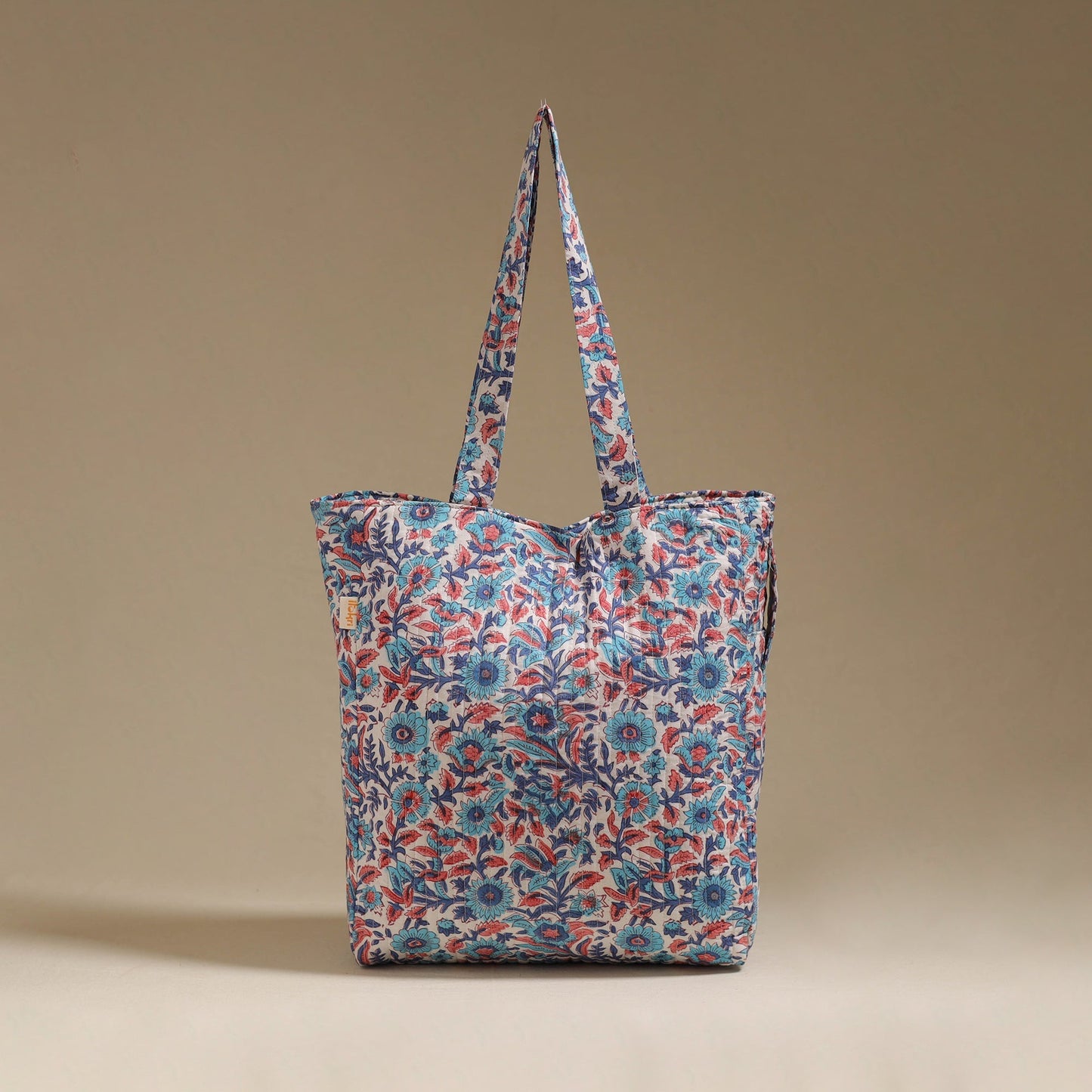 Handcrafted quilted sanganeri block printed fabric tote bag