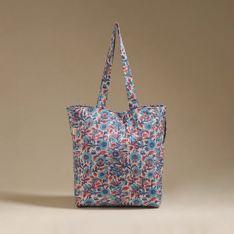 Handcrafted quilted sanganeri block printed fabric tote bag