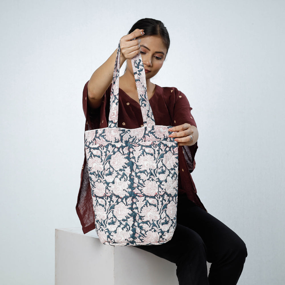 Multicolor Handcrafted Quilted Sanganeri Block Printed Shoulder Bag