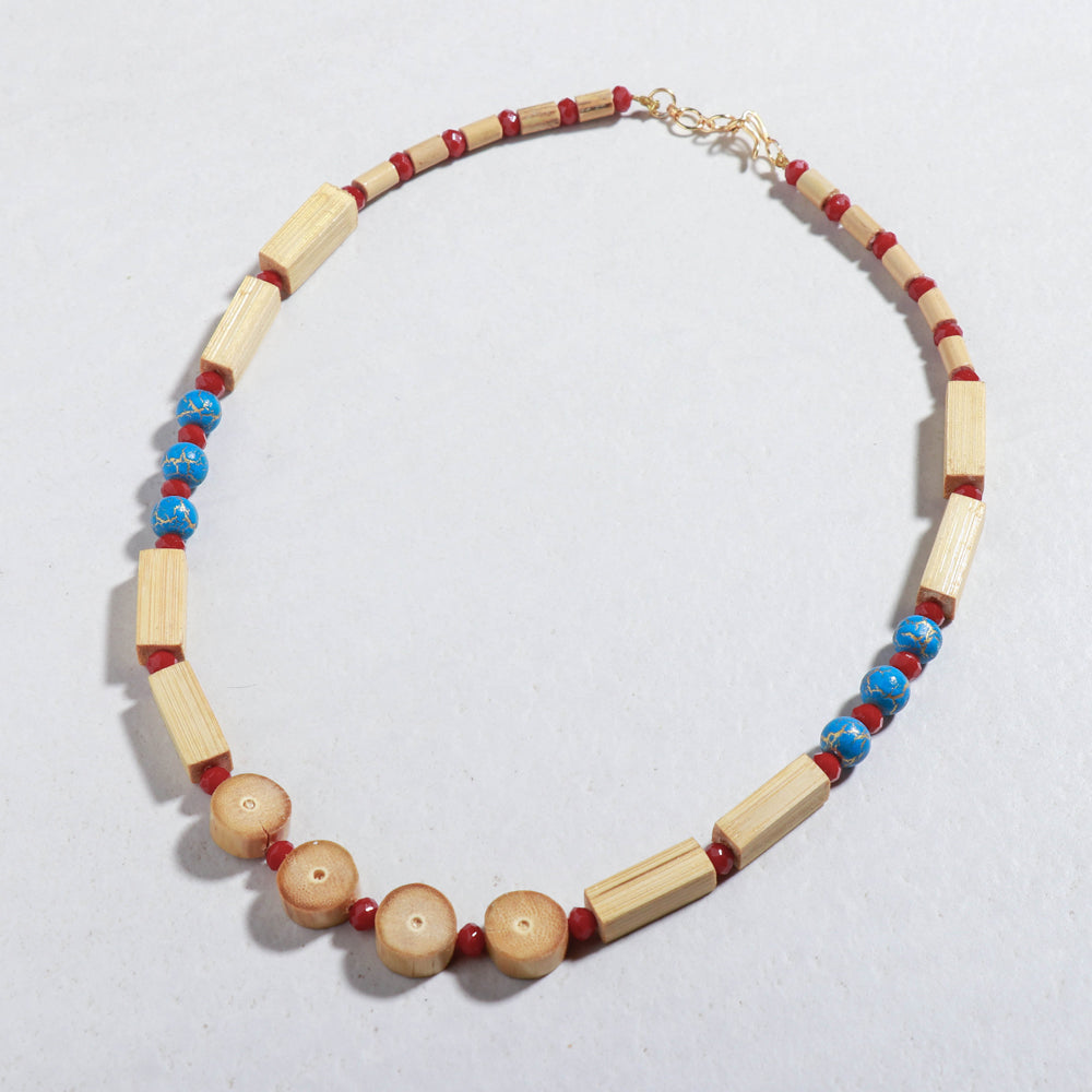  Handcrafted Round & Rectangle Shaped Bamboo Necklace 