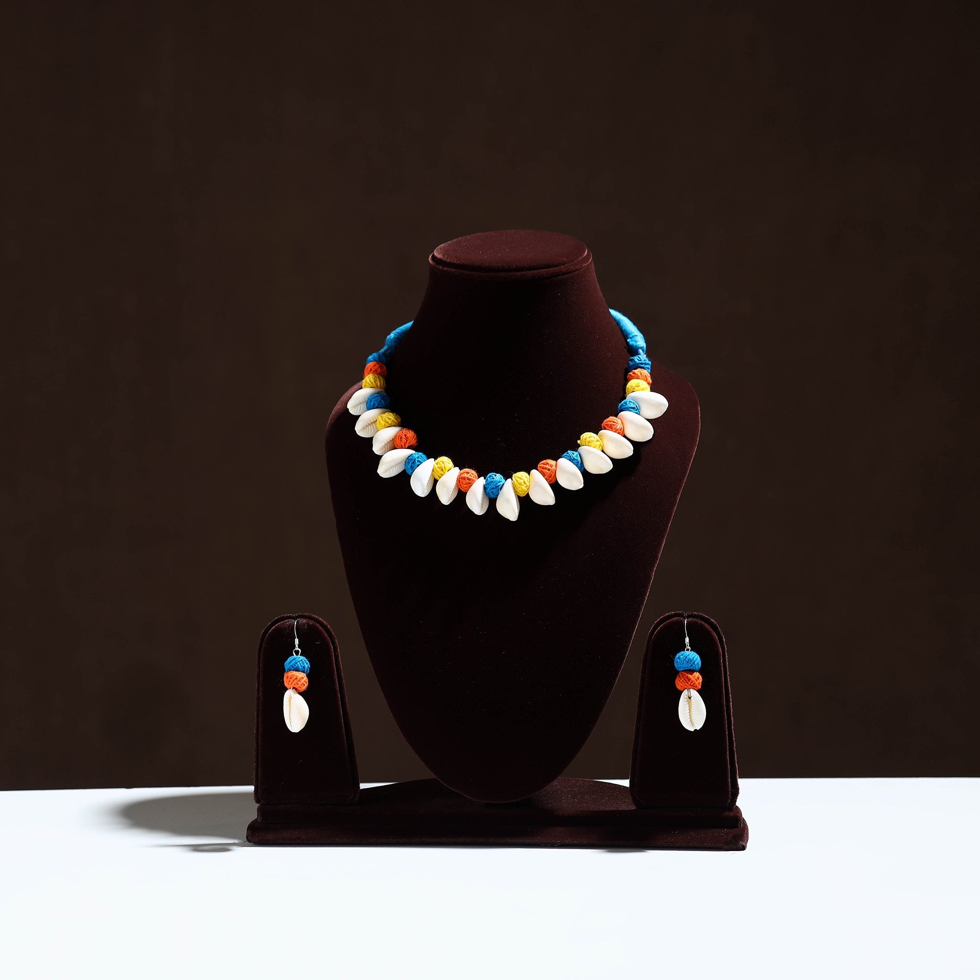 Multicolor - handcrafted shell & thread work necklace set 12