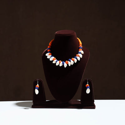 Multicolor - handcrafted shell & thread work necklace set 15