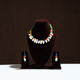 Multicolor - handcrafted shell & thread work necklace set 18