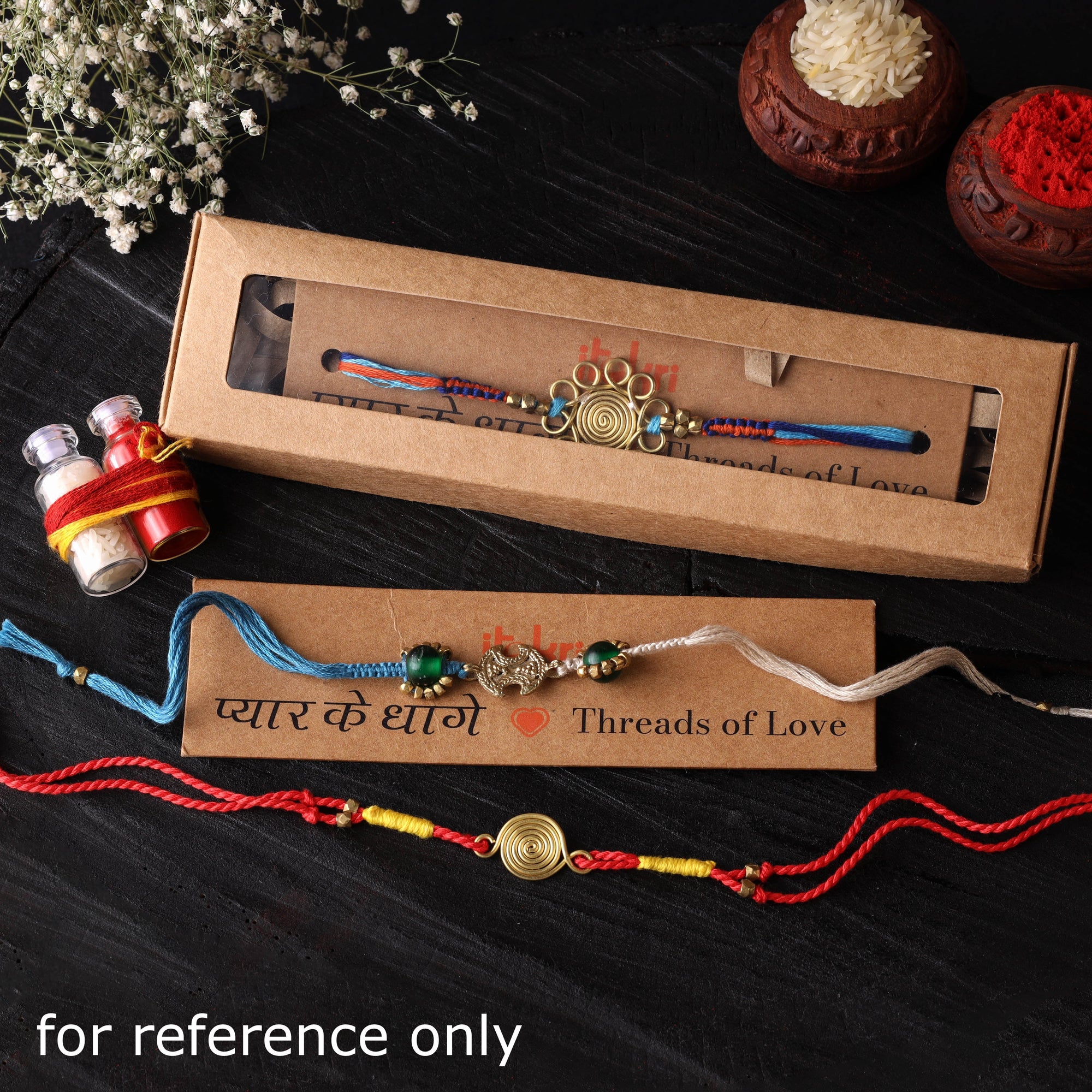 Handcrafted tribal dokra brass thread rakhi 34
