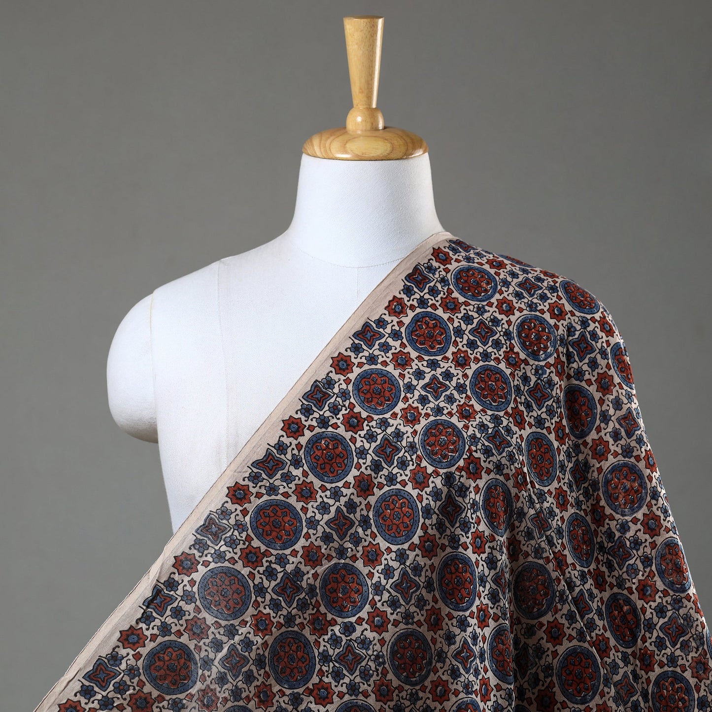  Handloom Chanderi Silk Block Print Ajrakh Fabric