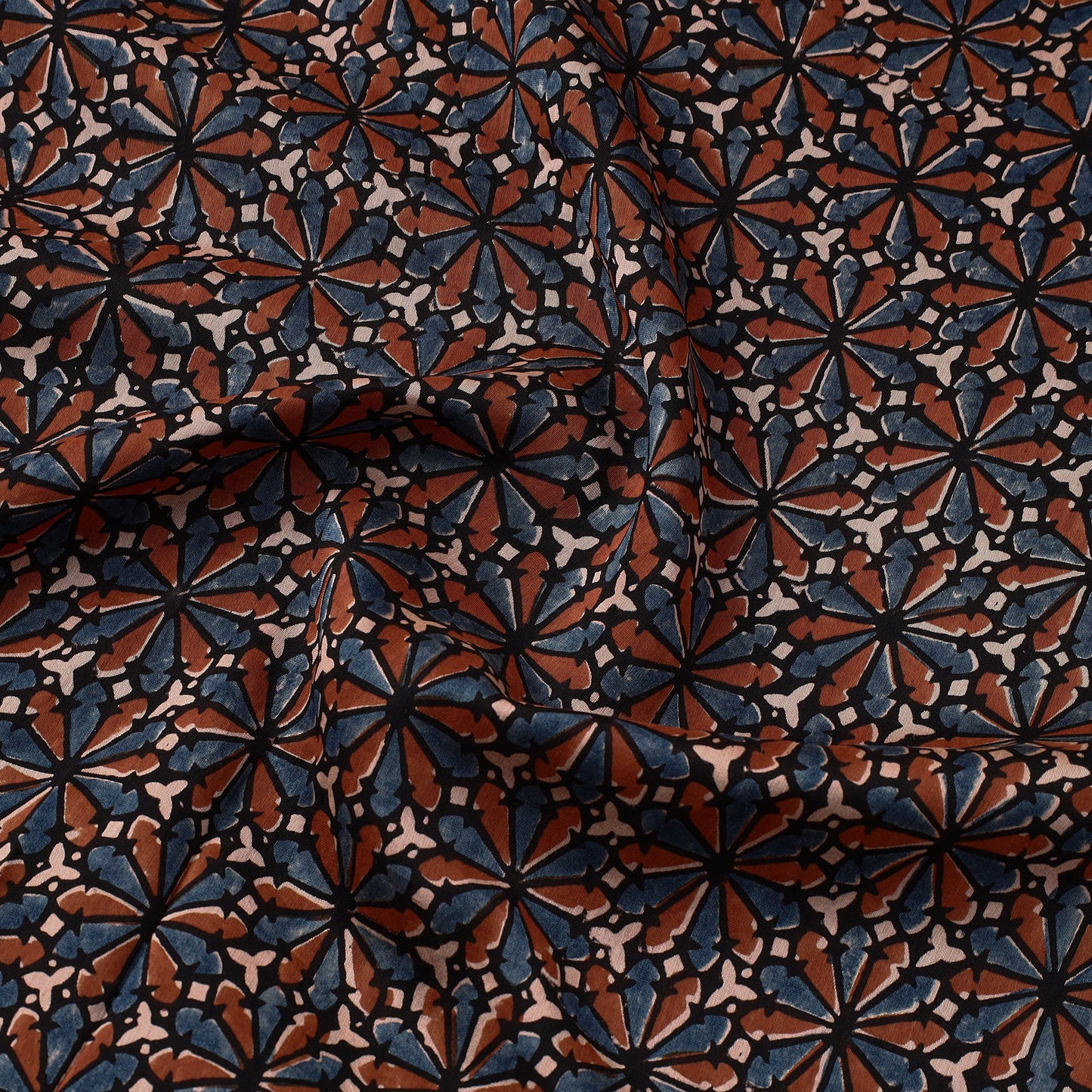  Handloom Chanderi Silk Block Print Ajrakh Fabric