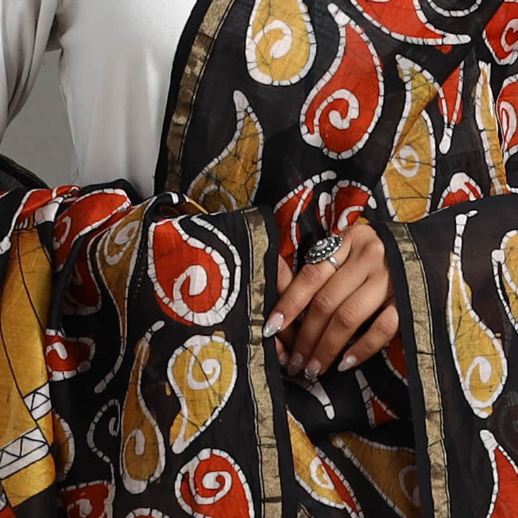 Multicolor - Handloom Chanderi Silk Hand Batik Printed Dupatta 02