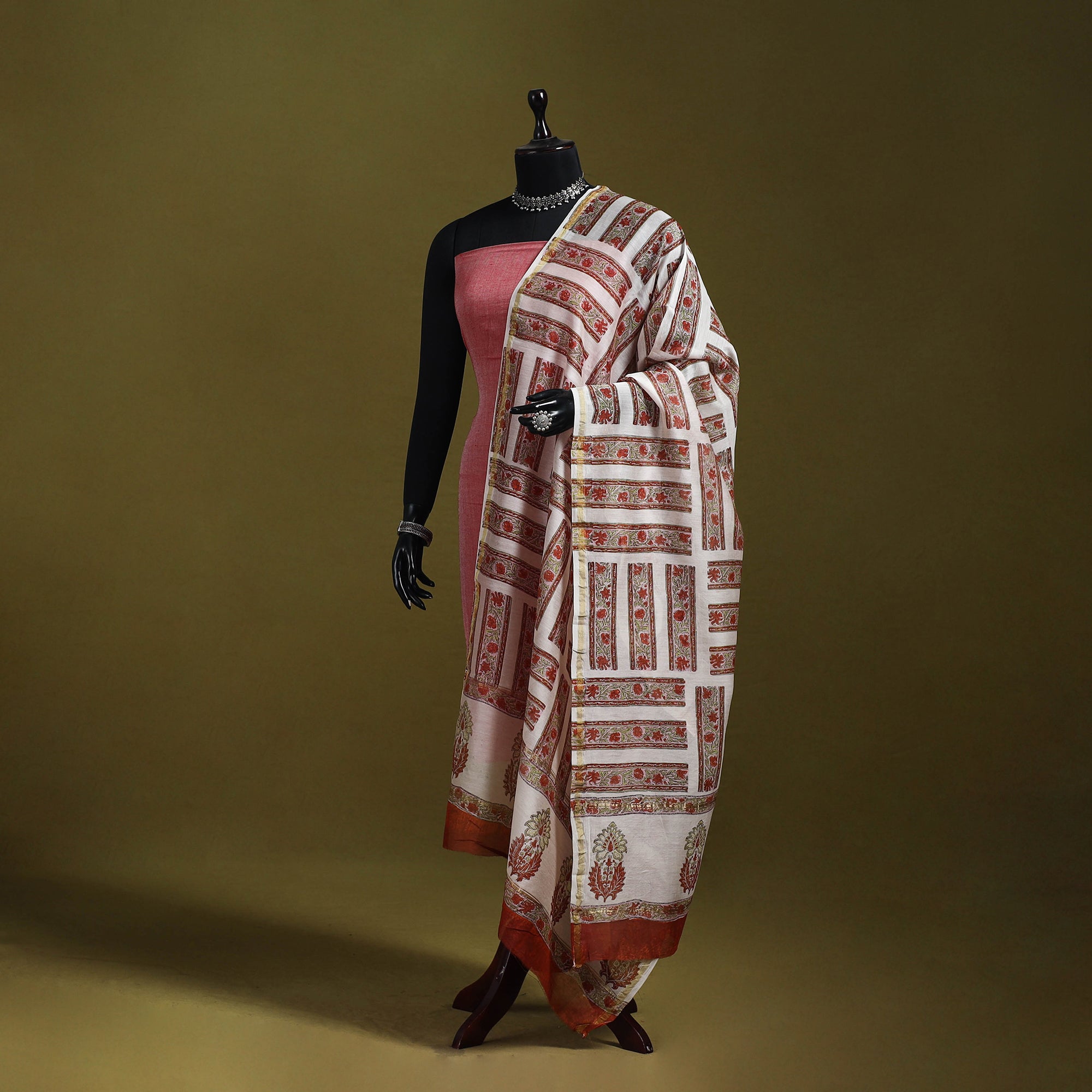 Multicolor - handloom chanderi silk hand sanganeri dupatta