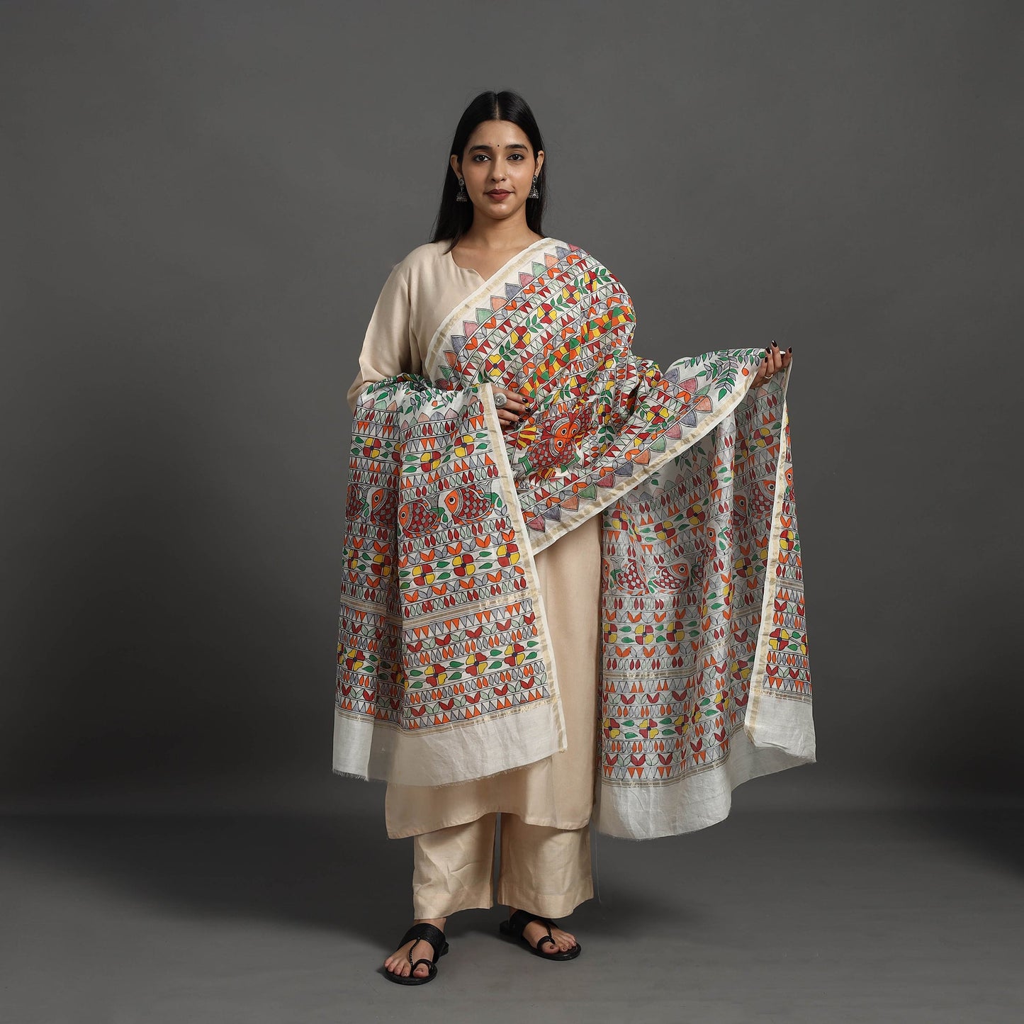 Multicolor - handloom chanderi silk handpainted madhubani