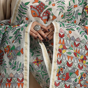 Multicolor - handloom chanderi silk handpainted madhubani