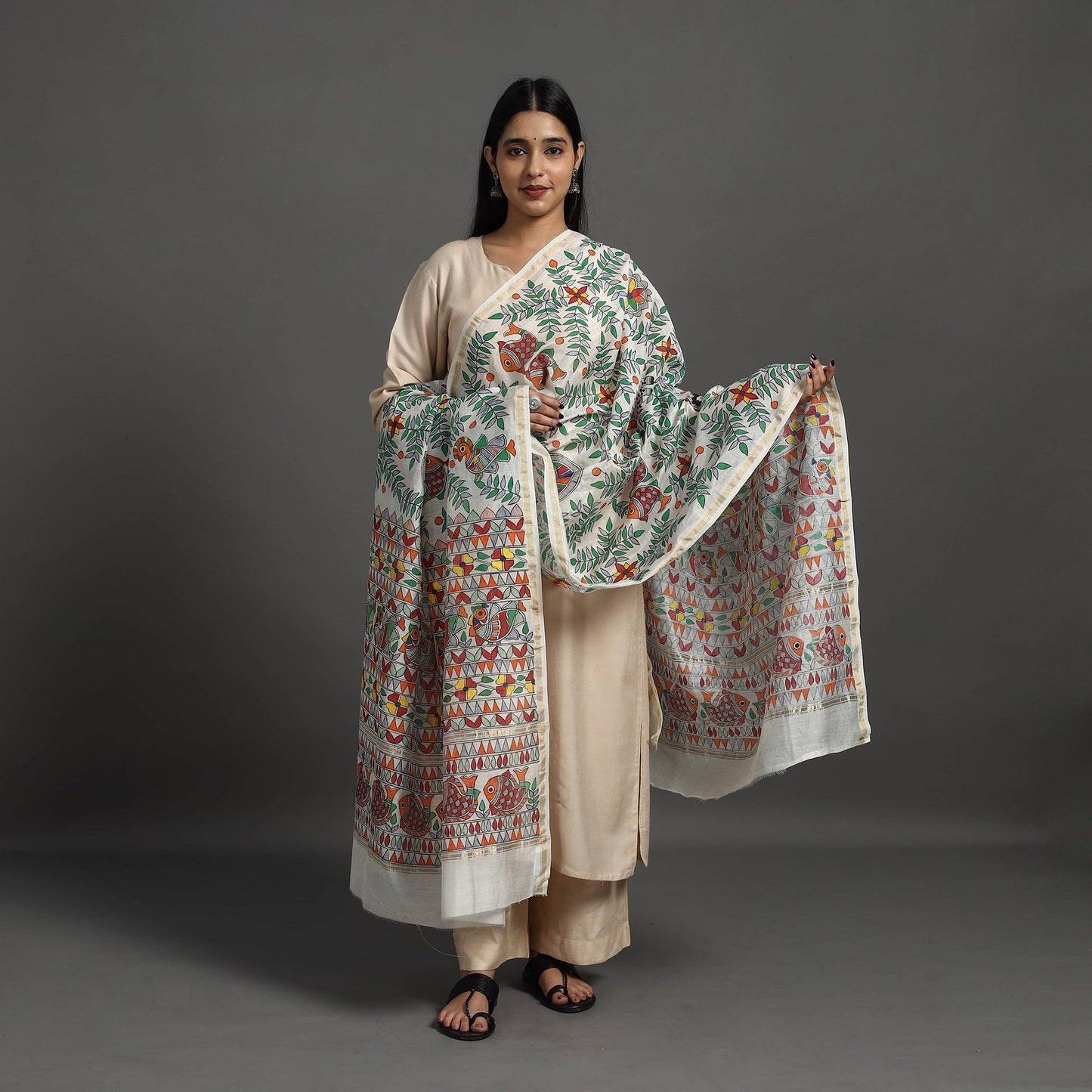 Multicolor - handloom chanderi silk handpainted madhubani