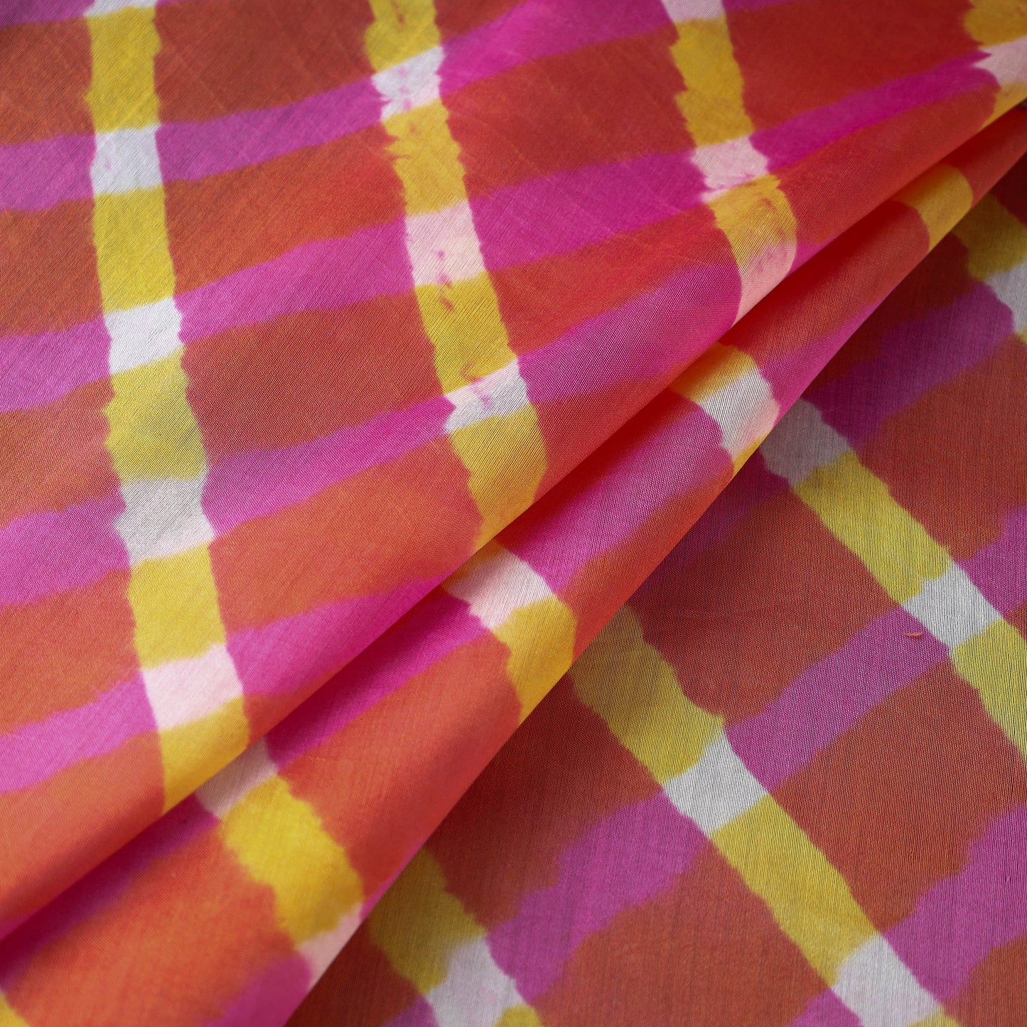 Multicolor Handloom Chanderi Silk Mothra Tie-Dye Leheriya Fabric