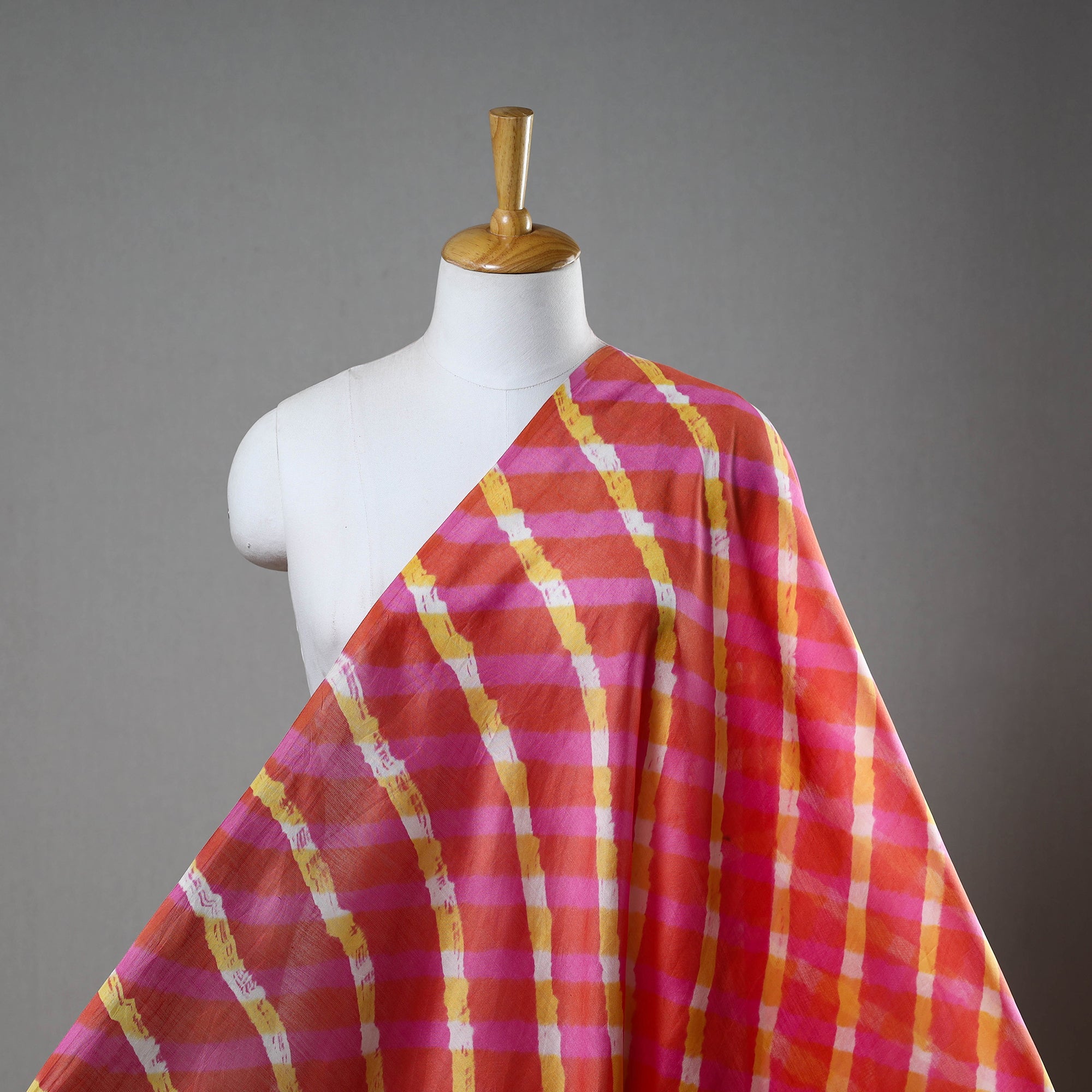 Multicolor Handloom Chanderi Silk Mothra Tie-Dye Leheriya Fabric