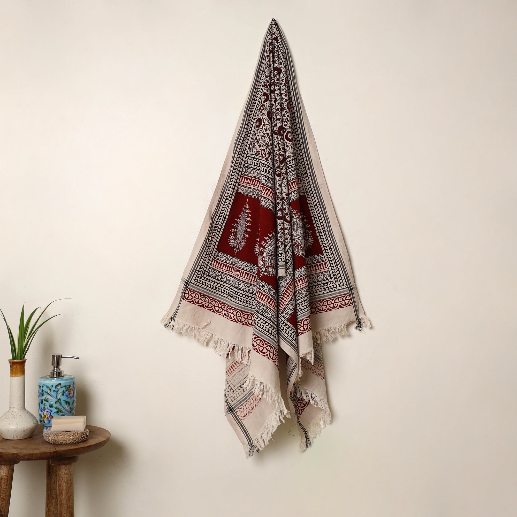 Buy Black Handloom Cotton Bagh Print Towel