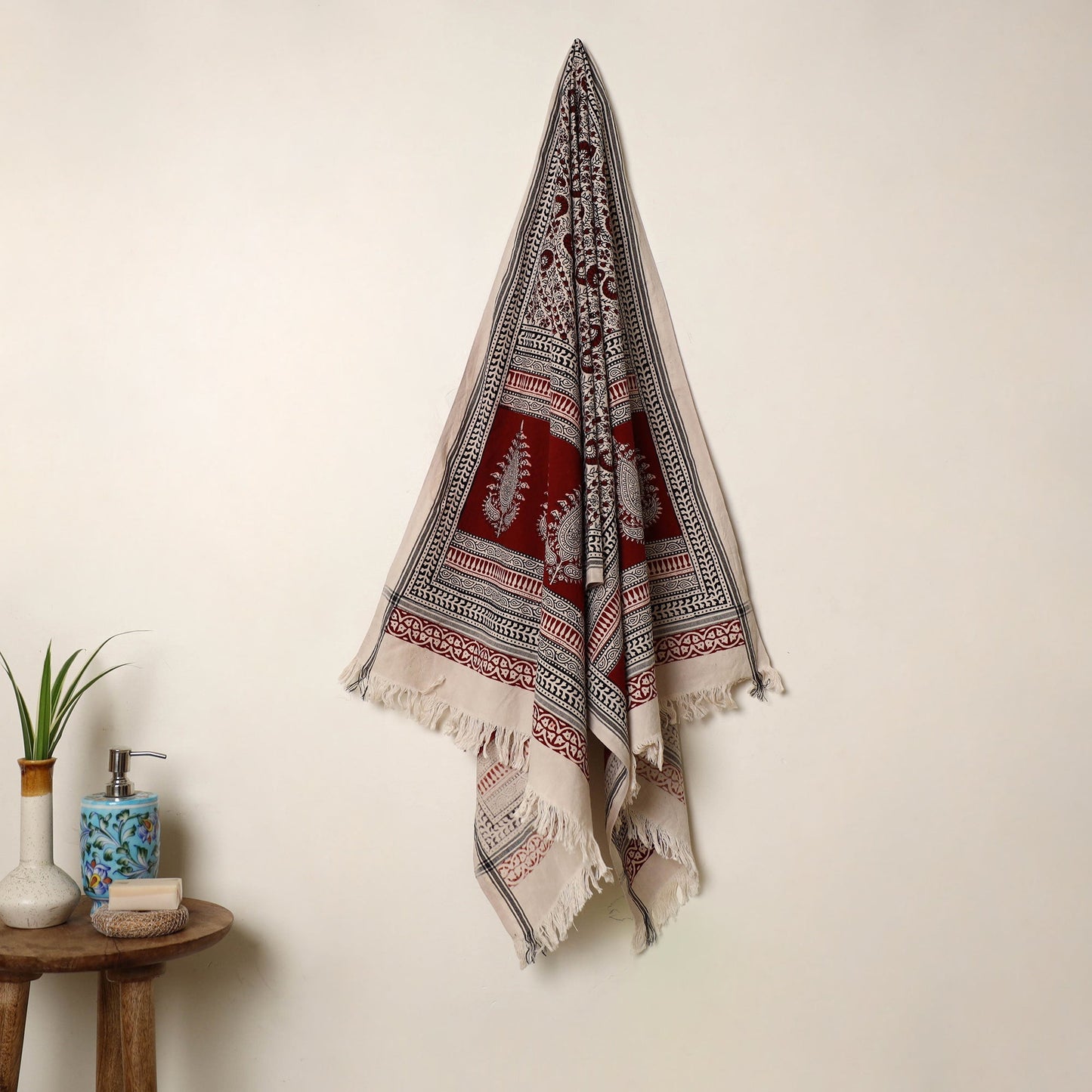 Buy Black Handloom Cotton Bagh Print Towel