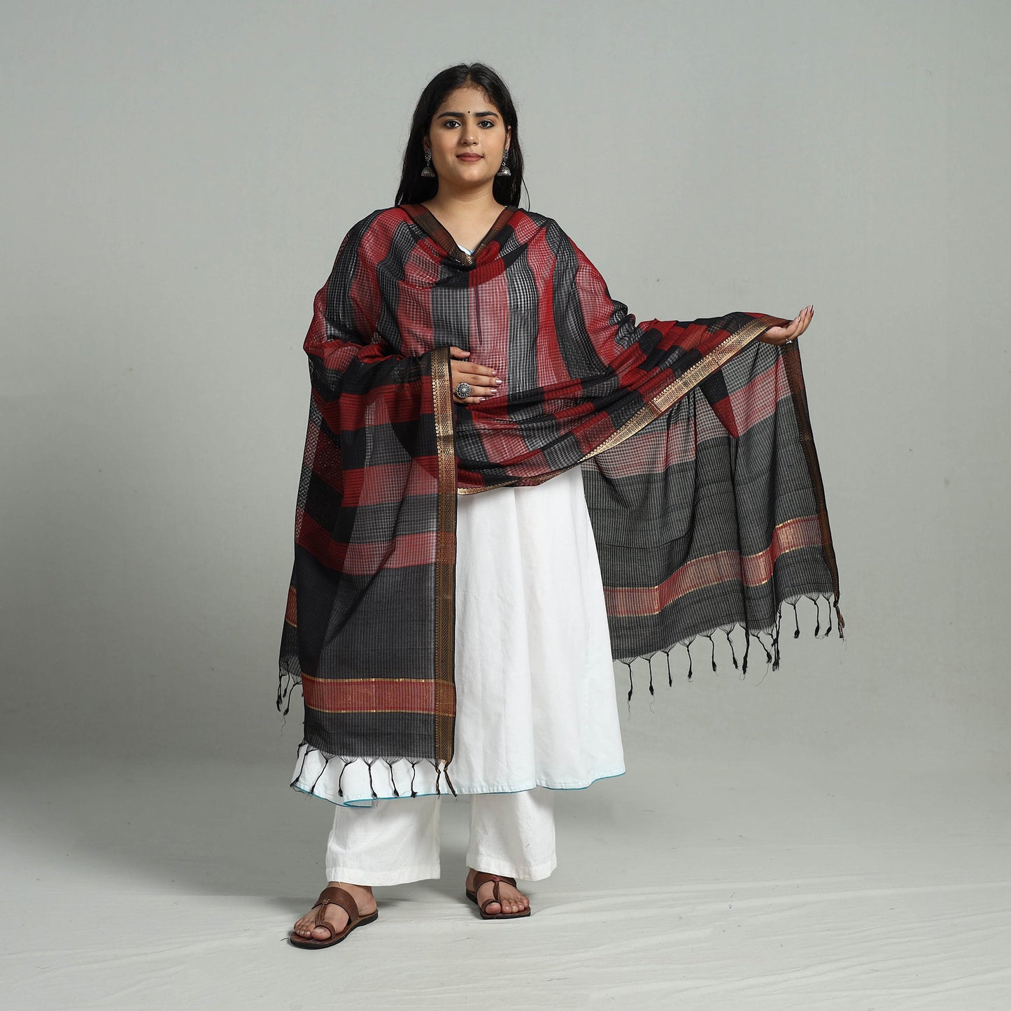 Authentic Handloom Cotton Mangalagiri Dupatta Online 