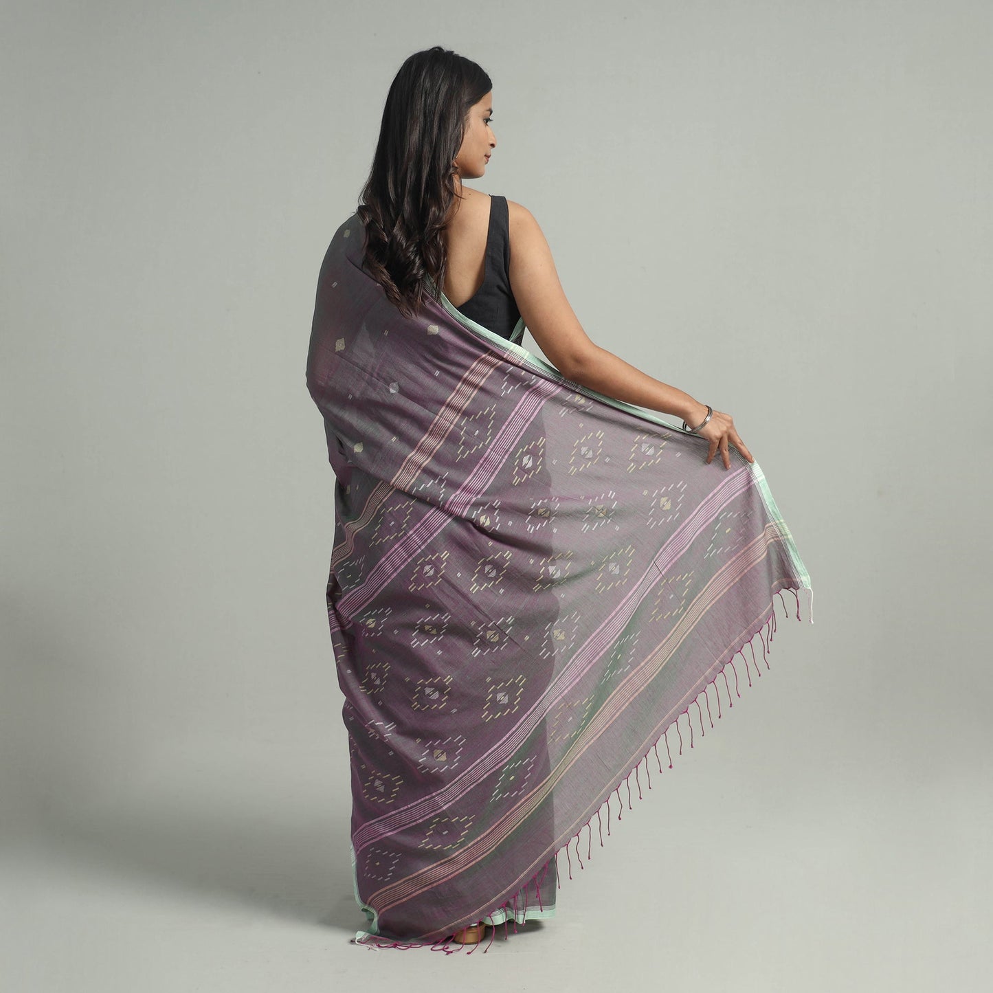 Multicolor - handloom cotton phulia jamdani saree