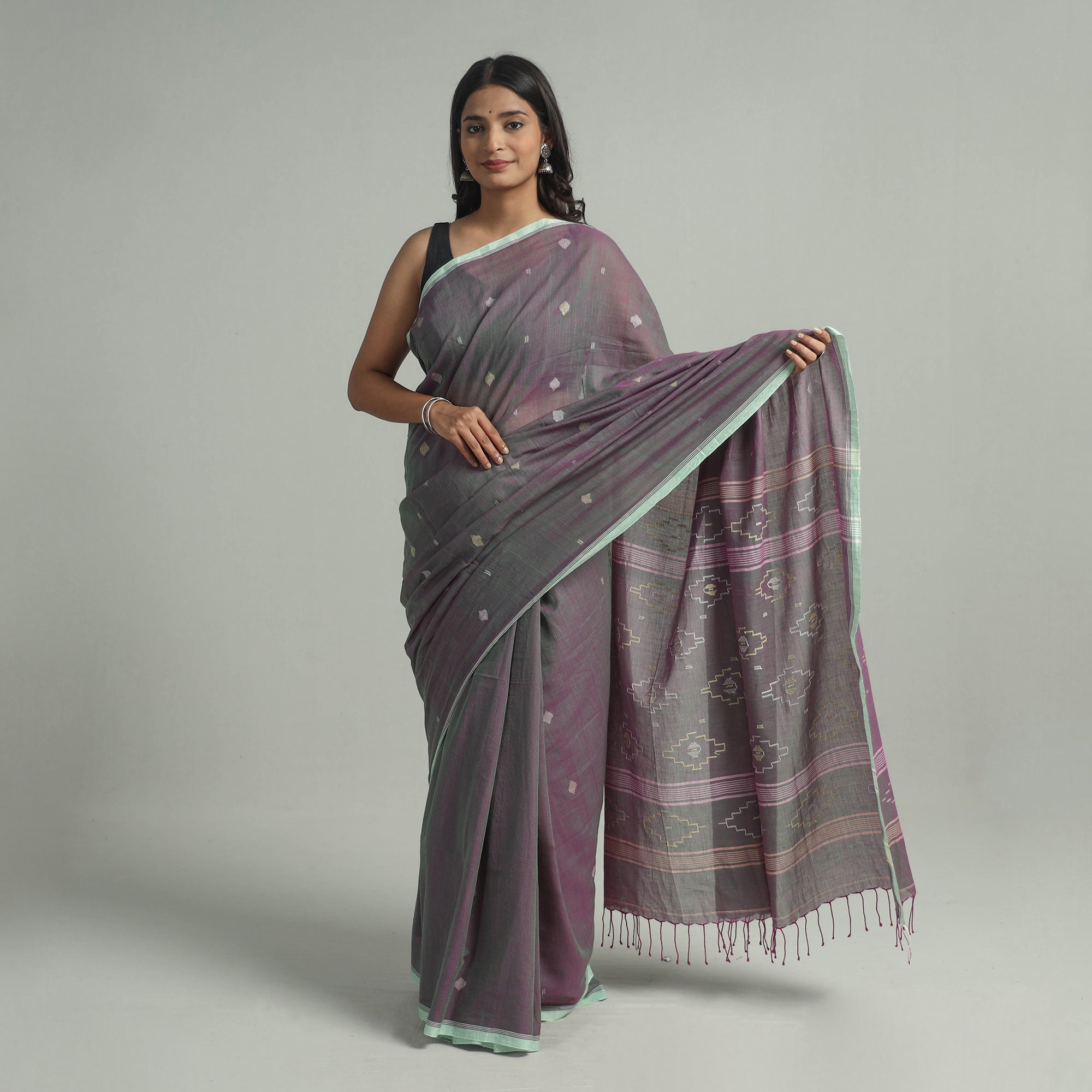 Multicolor - handloom cotton phulia jamdani saree