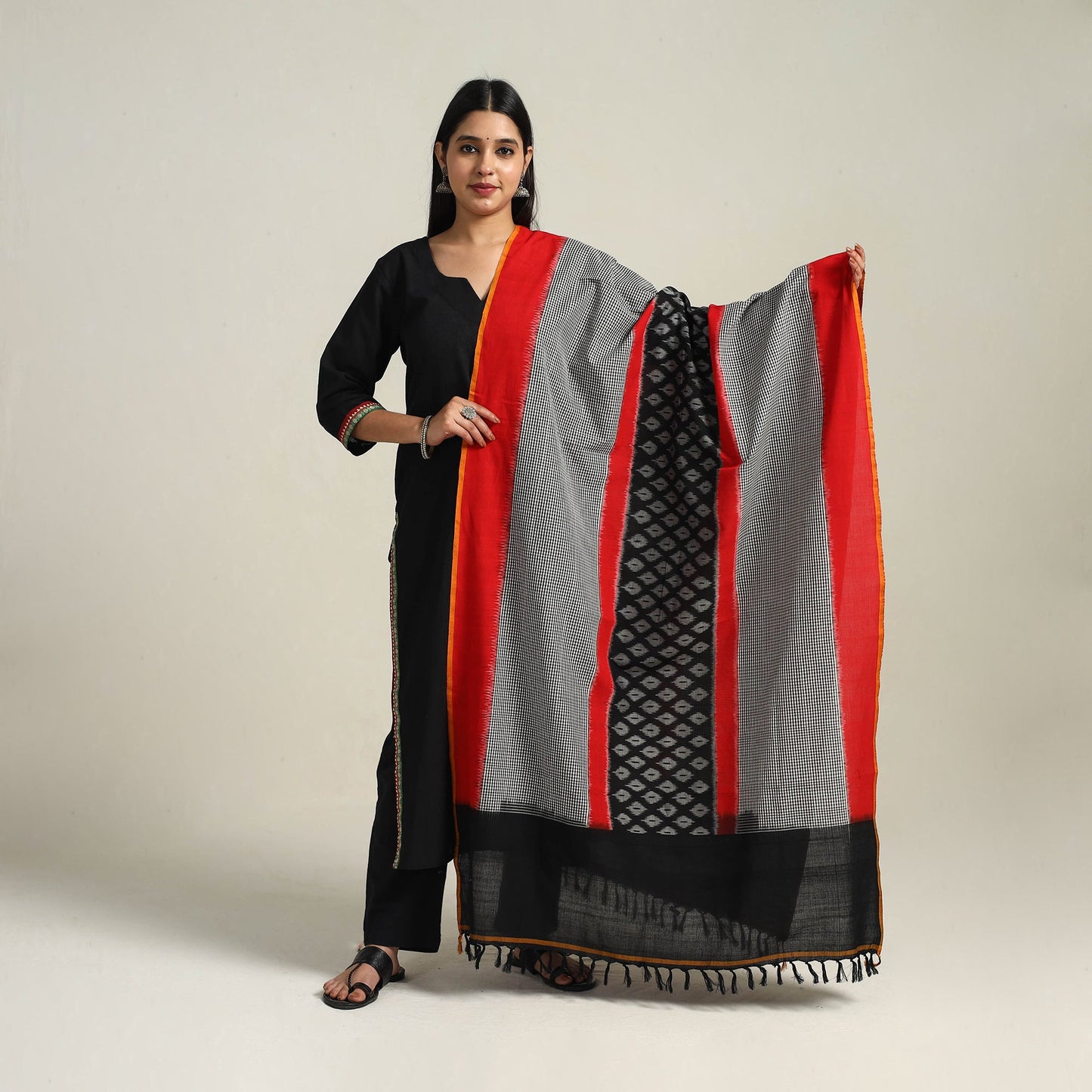 Multicolor - Handloom Cotton Pochampally Double Ikat Dupatta 14