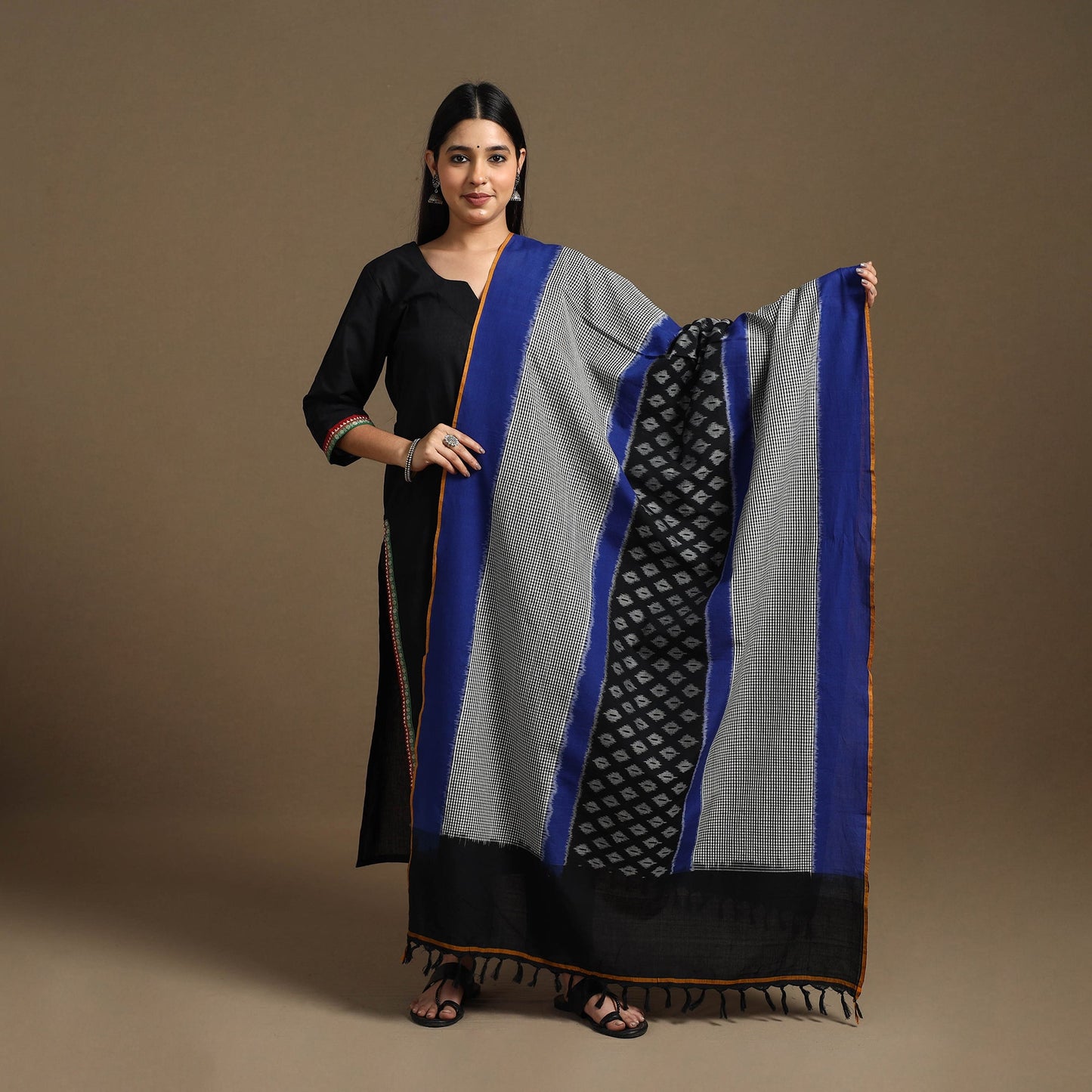  Multicolor Handloom Cotton Pochampally Ikat Dupatta