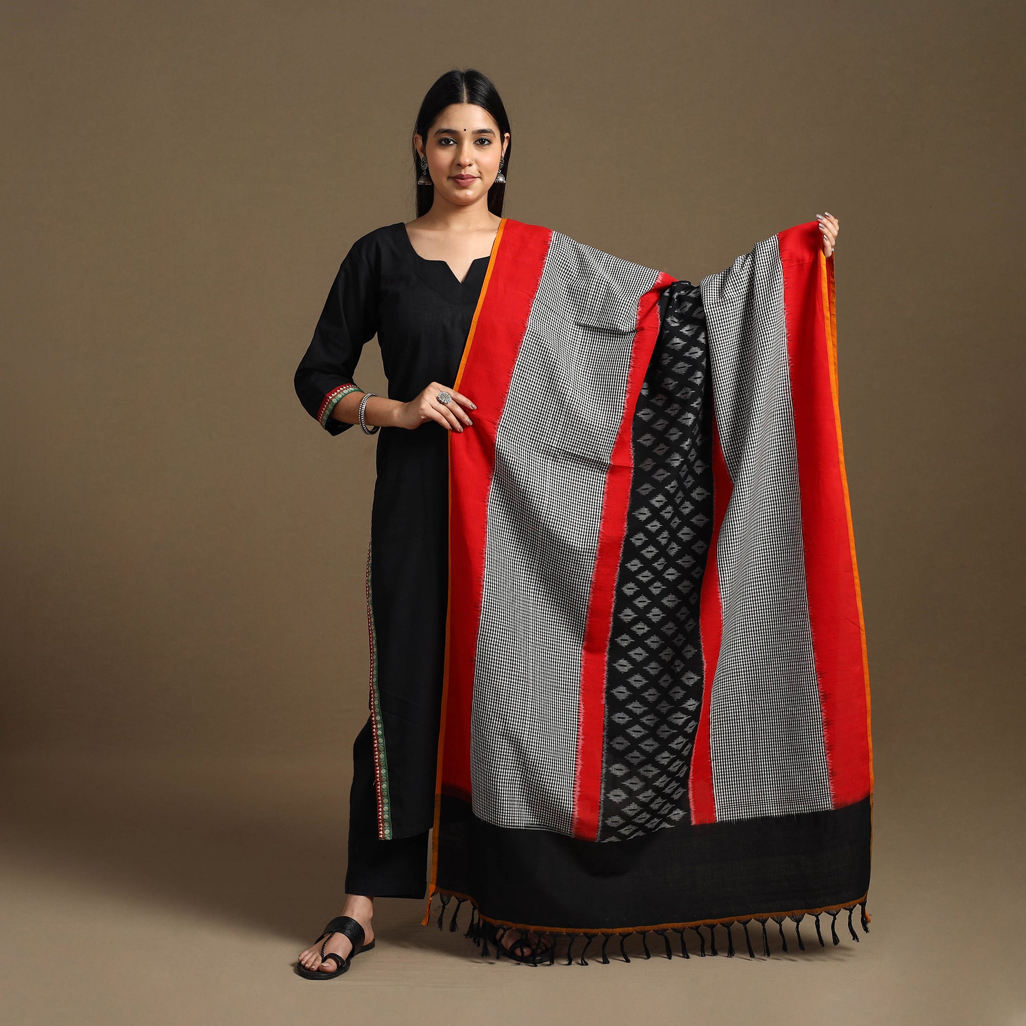 Buy Multicolor Handloom Cotton Pochampally Ikat Dupatta
