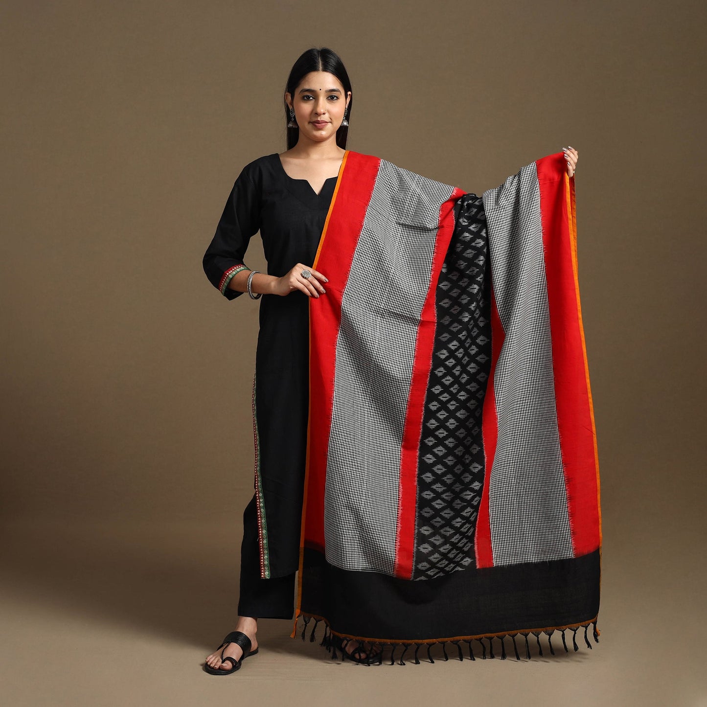 Buy Multicolor Handloom Cotton Pochampally Ikat Dupatta