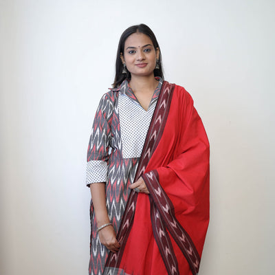 Multicolor - Handloom Cotton Pochampally Ikat Kurta Set 03