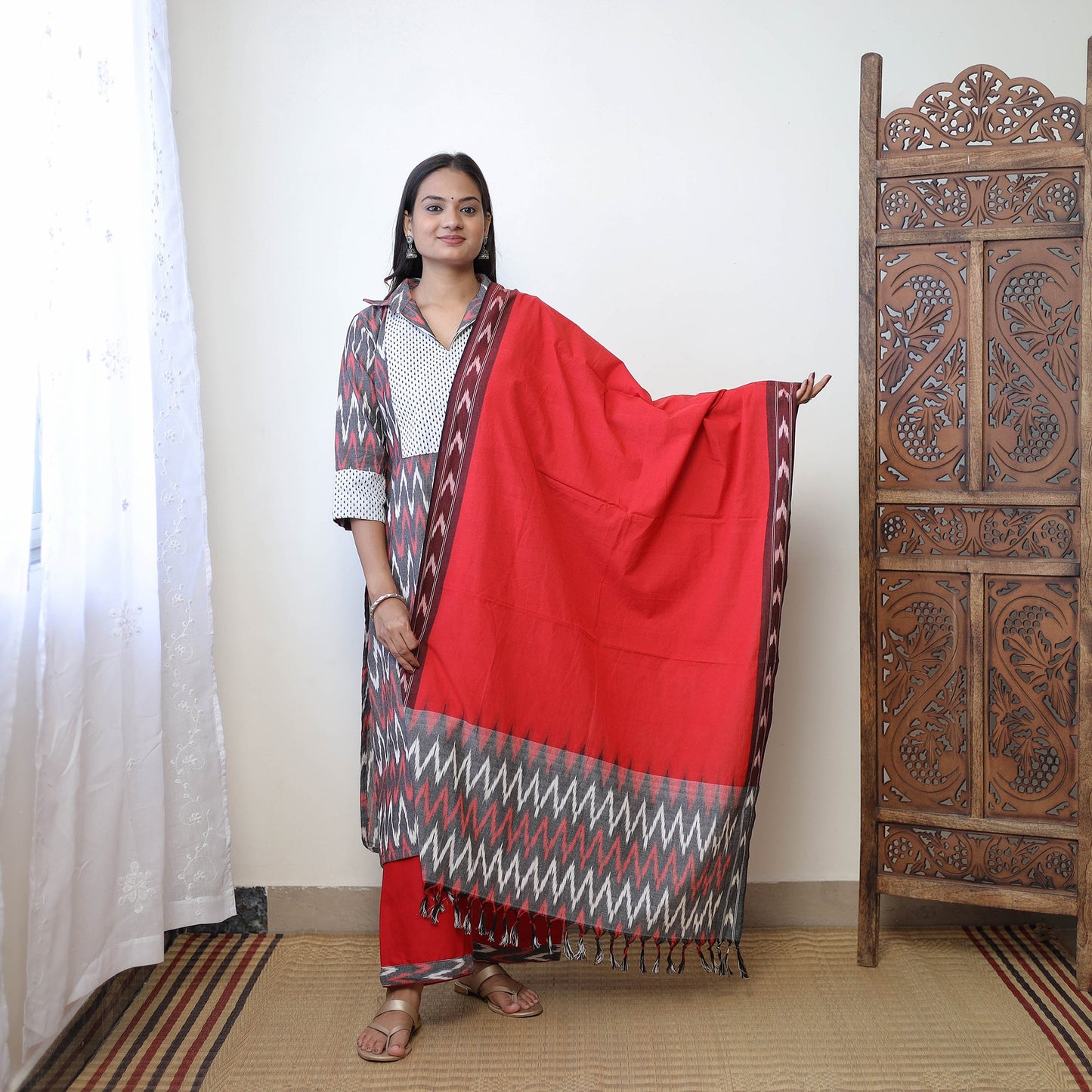 Multicolor - Handloom Cotton Pochampally Ikat Kurta Set 03