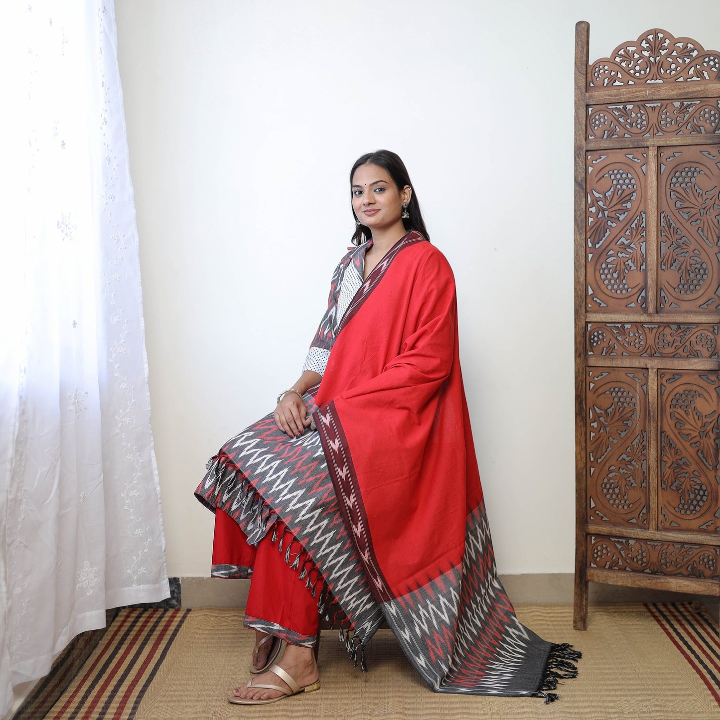 Multicolor - Handloom Cotton Pochampally Ikat Kurta Set 03