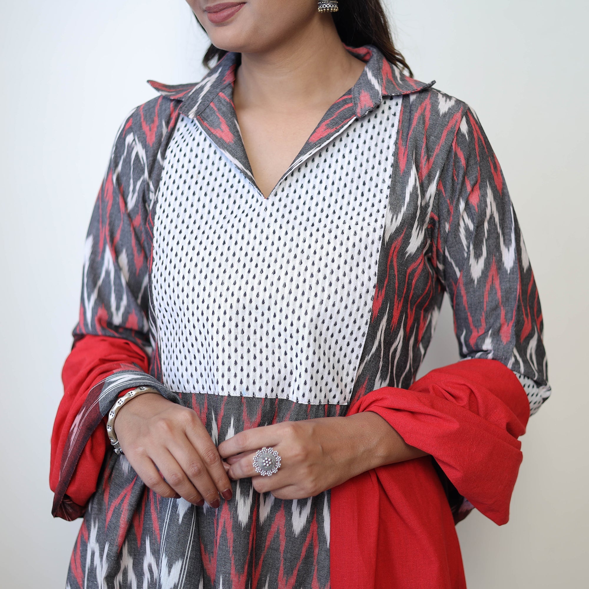 Multicolor - Handloom Cotton Pochampally Ikat Kurta Set 03