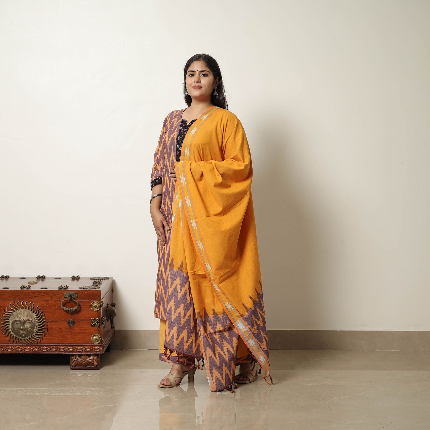 Buy Multicolor Handloom Cotton Pochampally Ikat Kurta Set