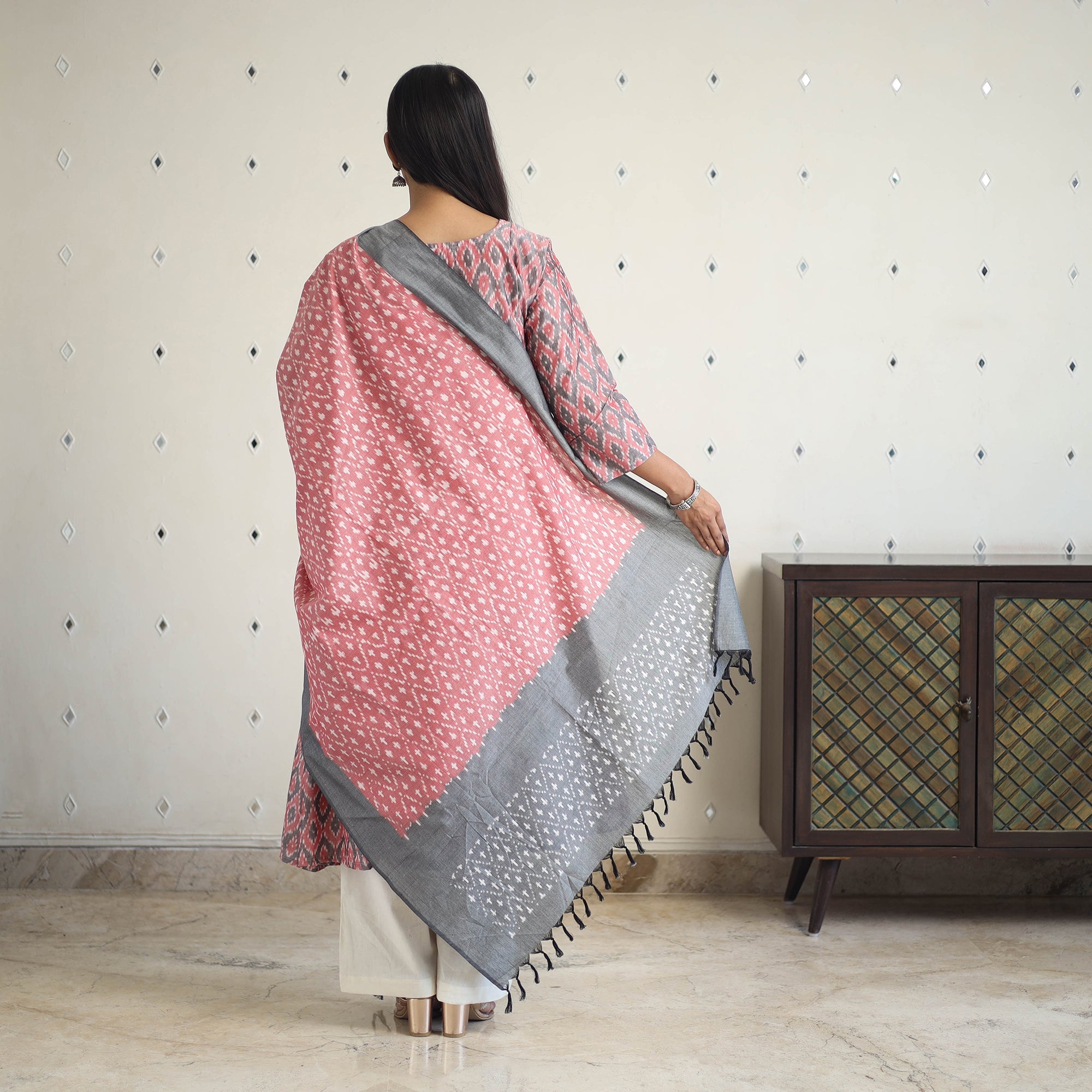 Multicolor Handloom Cotton Pochampally Ikat Kurta Set (Set of 3)