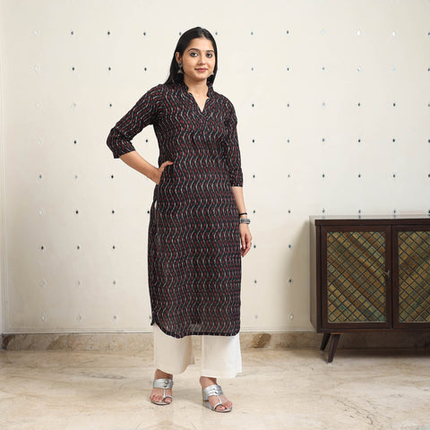 Multicolor Handloom Cotton Straight Pochampally Ikat Kurta