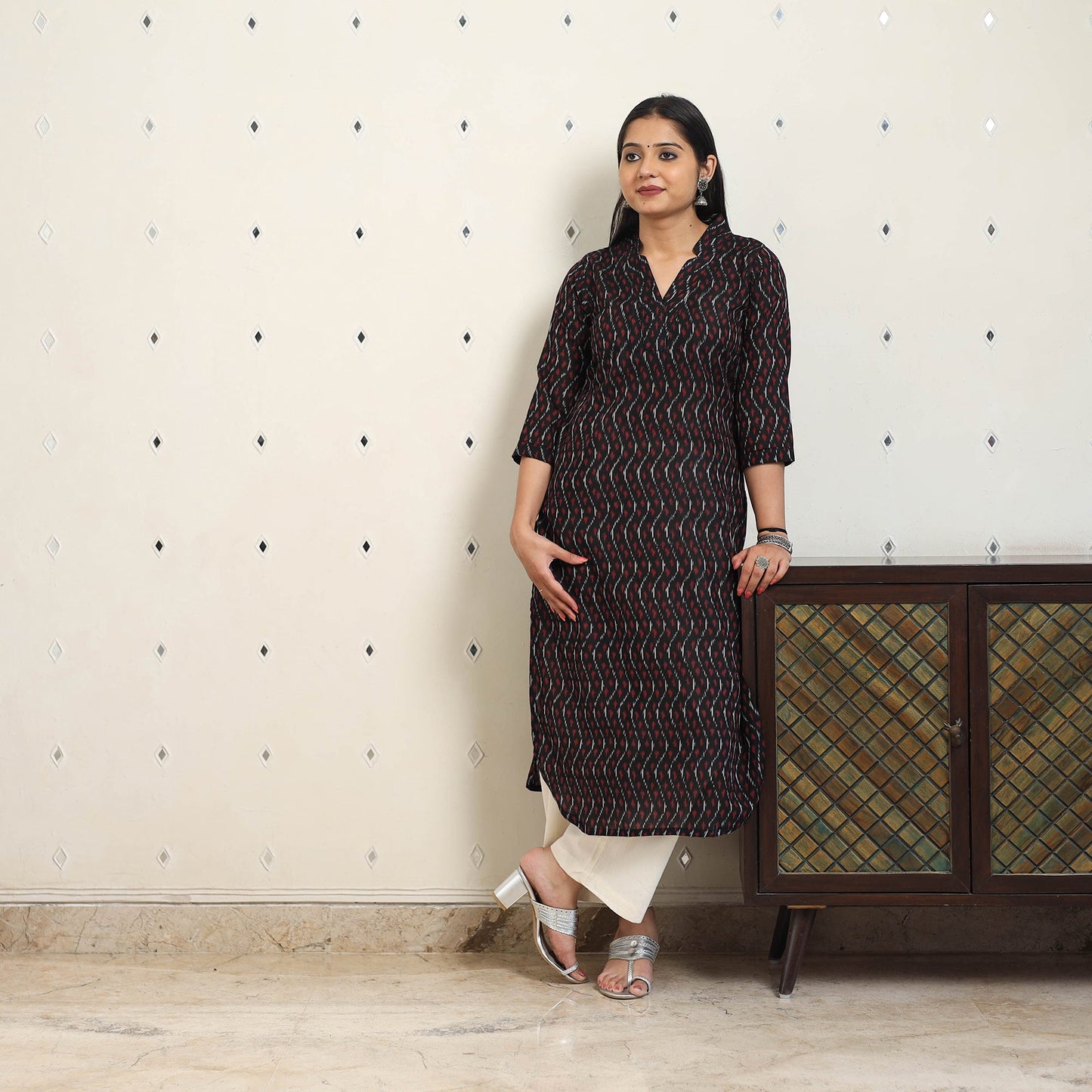 Multicolor Handloom Cotton Straight Pochampally Ikat Kurta