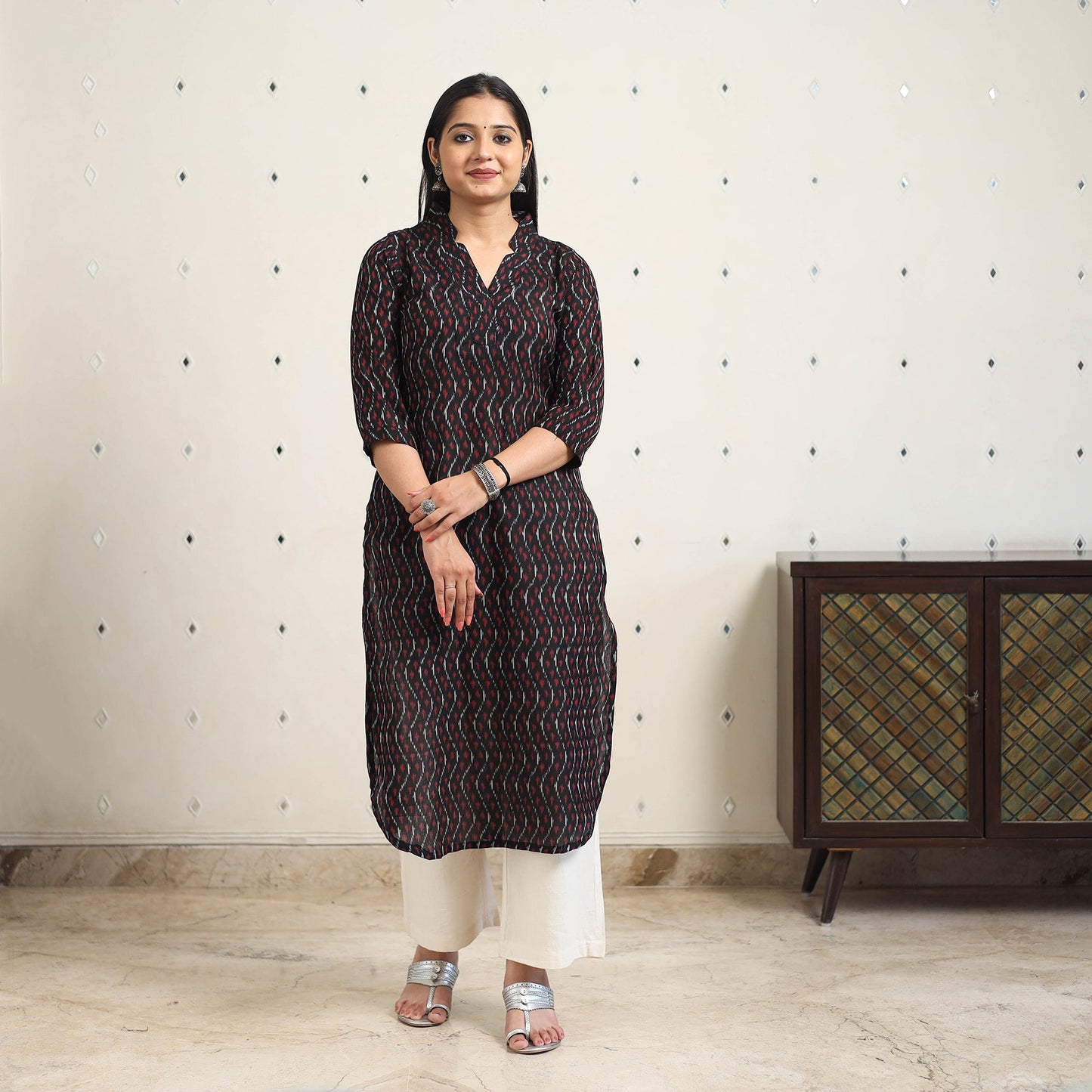 Multicolor Handloom Cotton Straight Pochampally Ikat Kurta