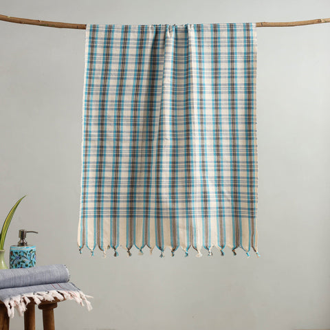 Multicolor Handloom Fine Cotton Checks Bath Towel