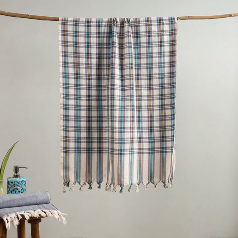 Multicolor Handloom Fine Cotton Checks Bath Towel