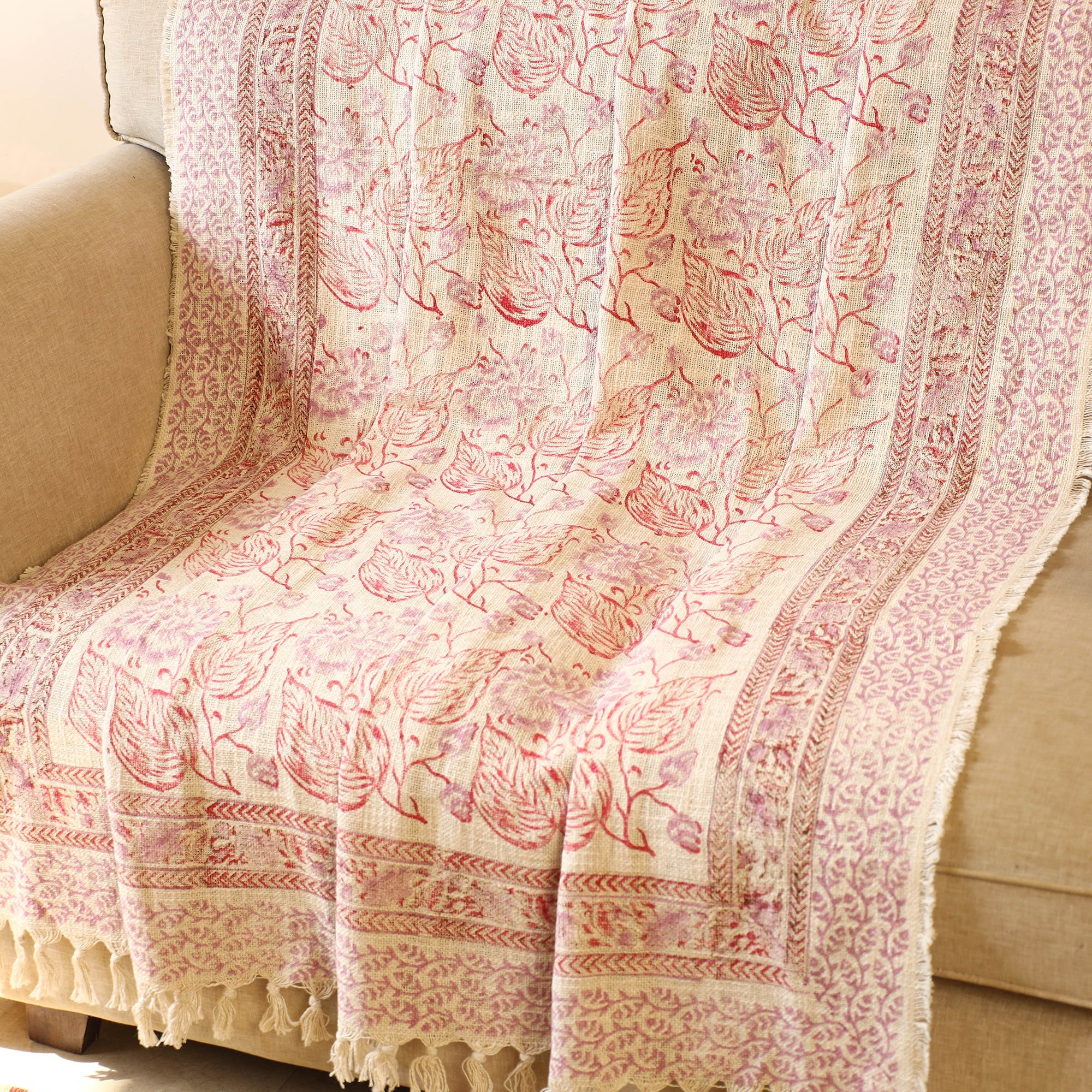 Multicolor Handloom Jaipur Block Print Cotton Sofa Throw