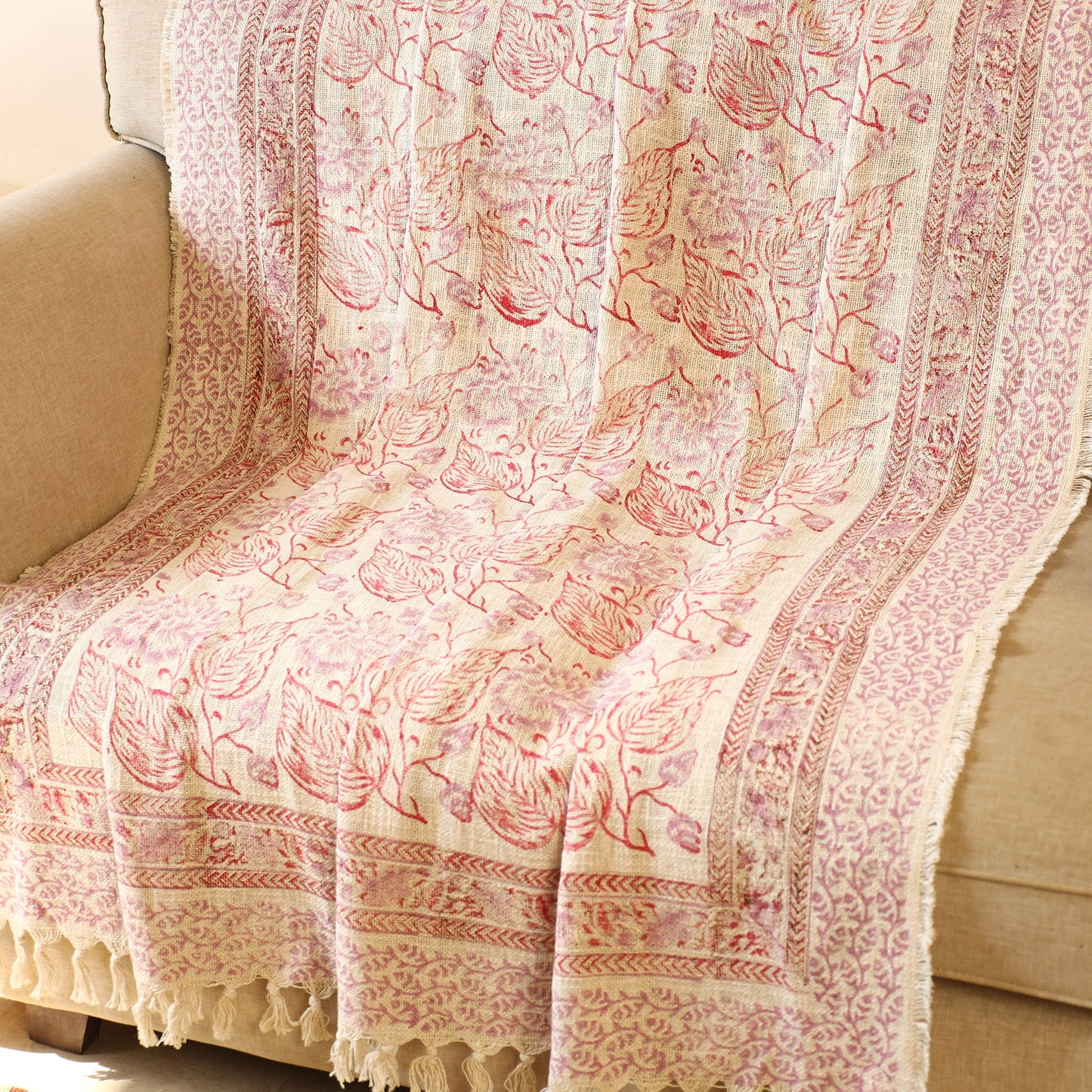 Multicolor Handloom Jaipur Block Print Cotton Sofa Throw