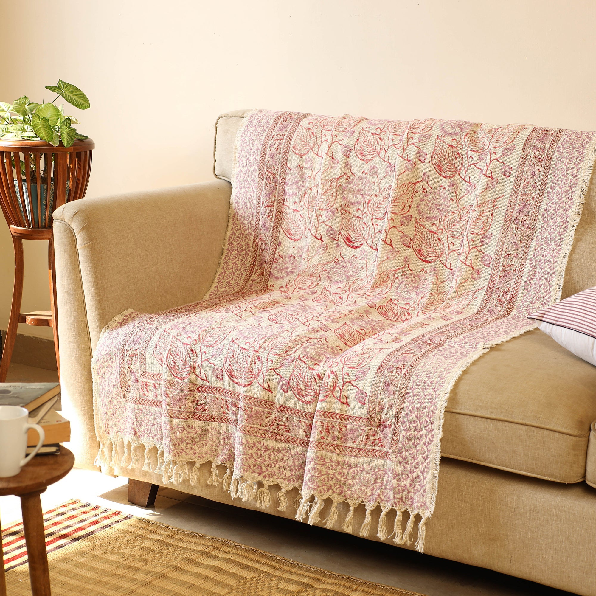 Multicolor Handloom Jaipur Block Print Cotton Sofa Throw